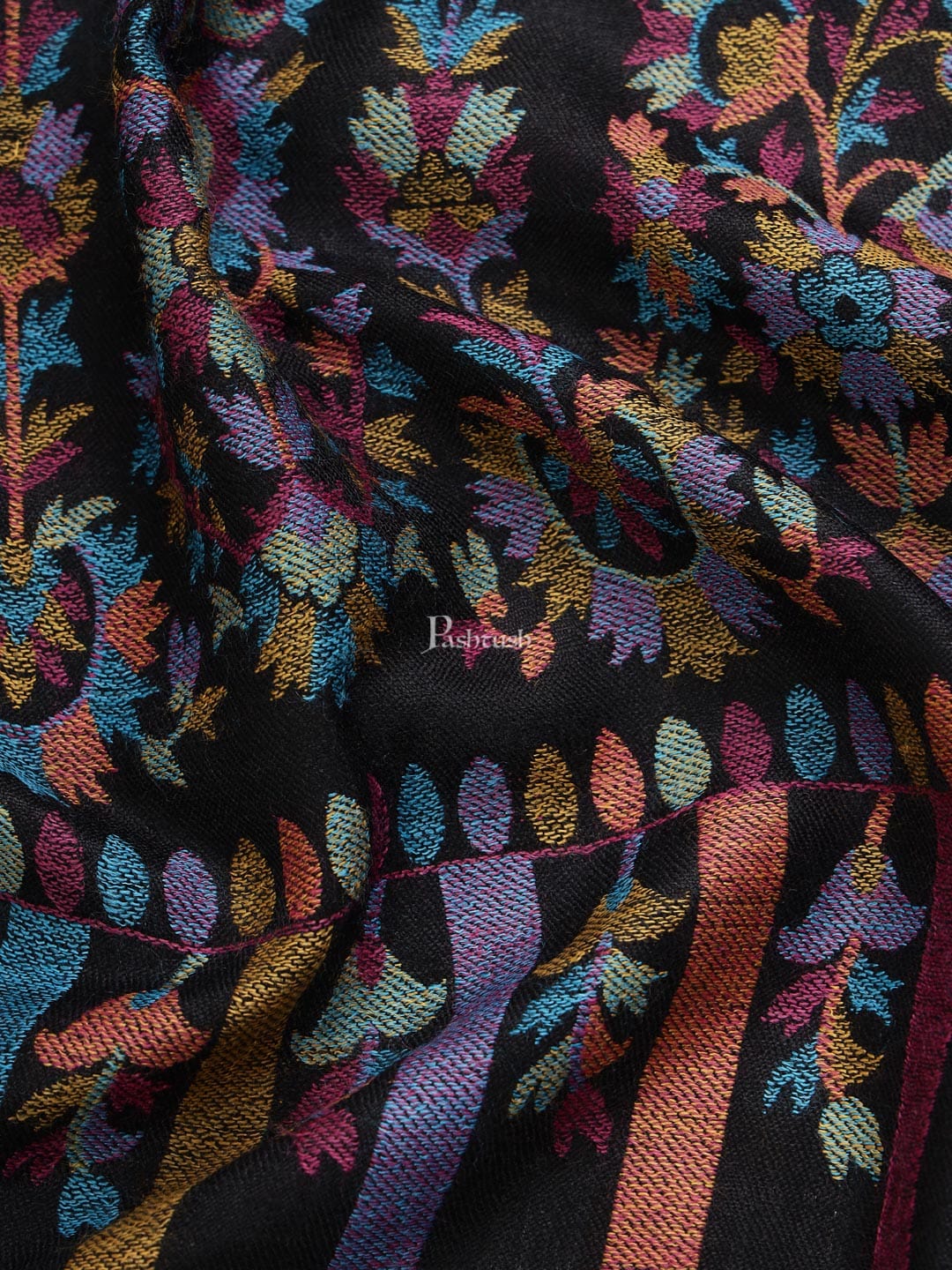 Pashtush India Mens Shawls Gents Shawl Pashtush mens Fine Wool shawl, Ethnic design, Black, Mens Lohi, Full Size