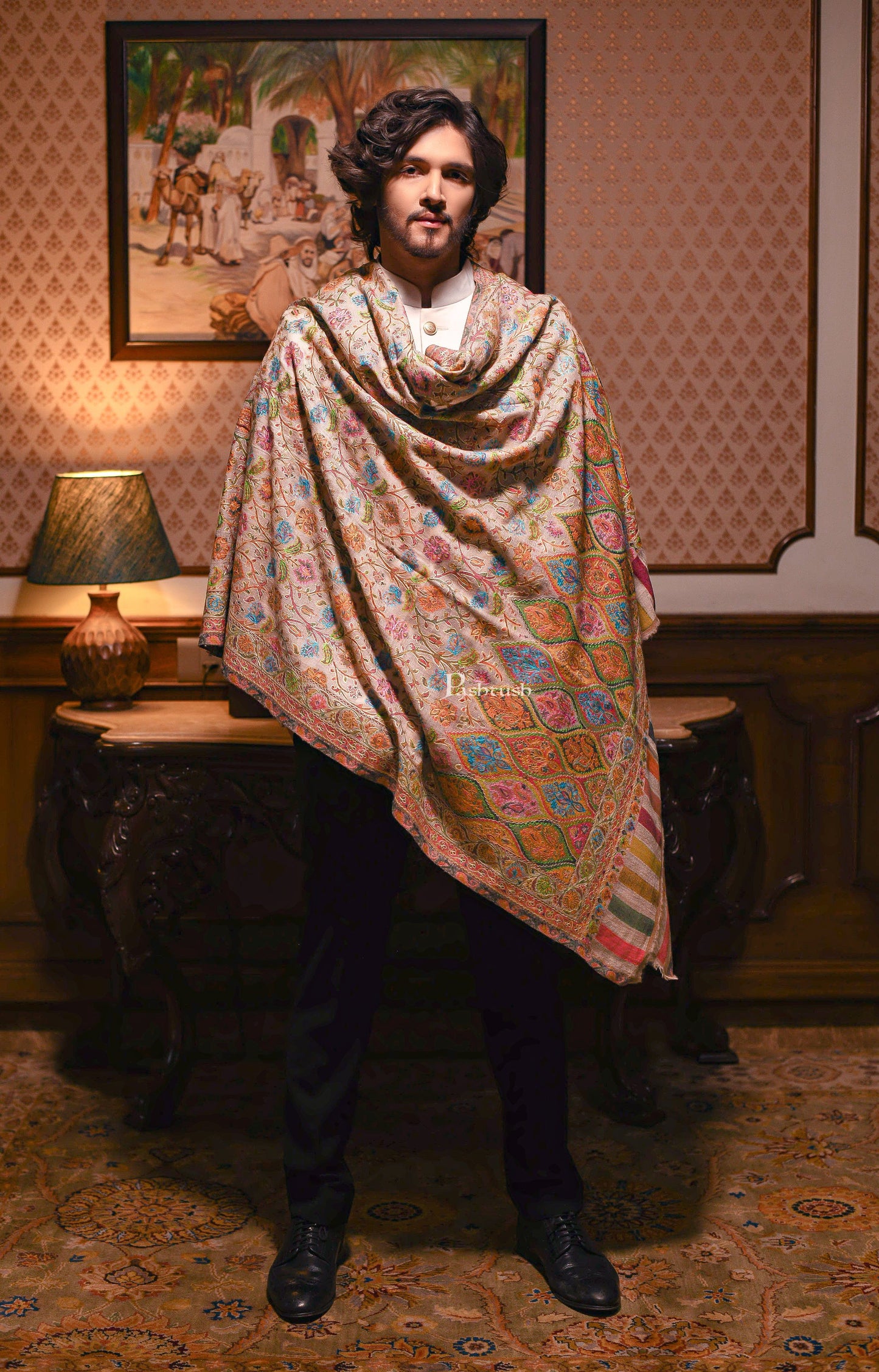 Pashtush India Womens Shawls Pashtush mens Fine Wool shawl, Kalamkari design, Mullticolour
