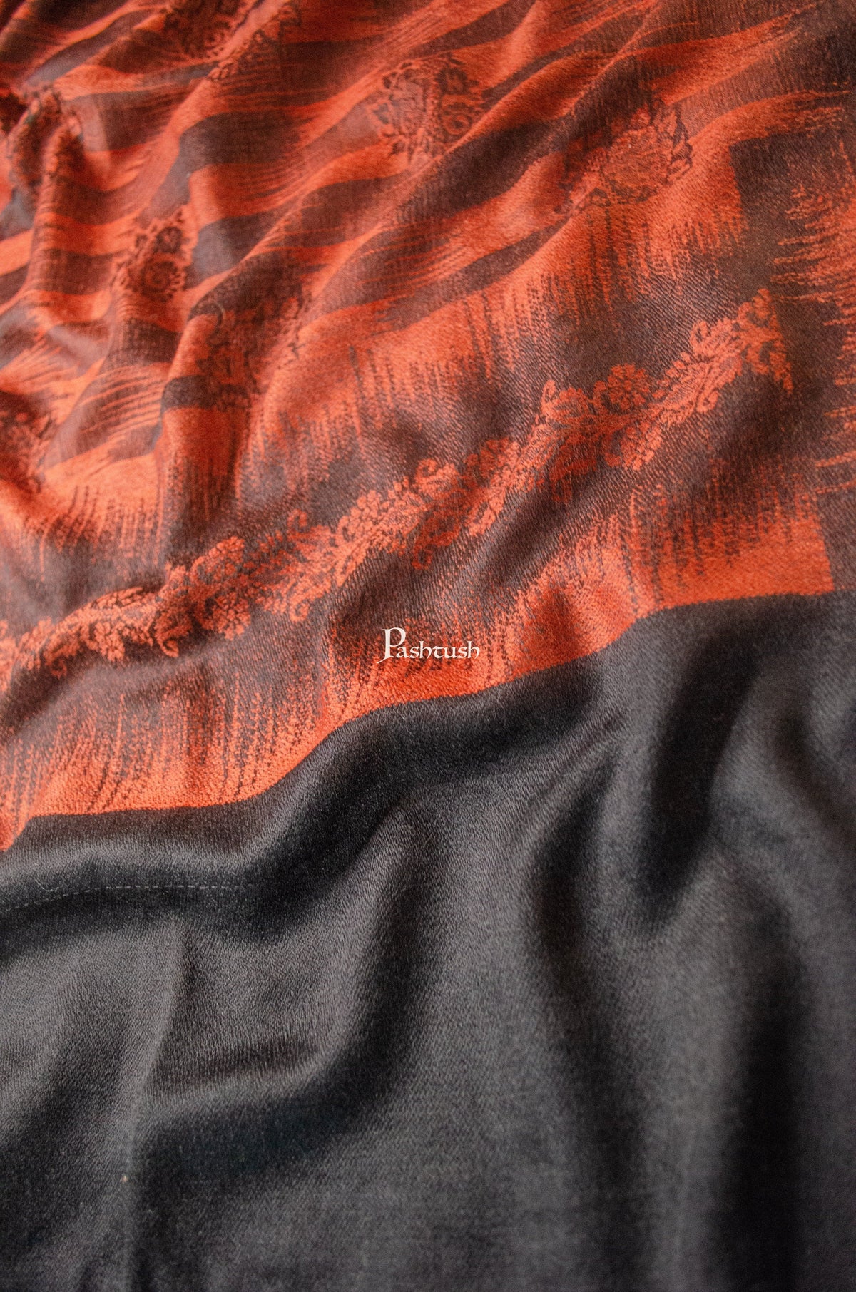 Pashtush India Mens Scarves Stoles and Mufflers Pashtush Mens Fine Wool Stole, Ikkat Design, Orange and Black