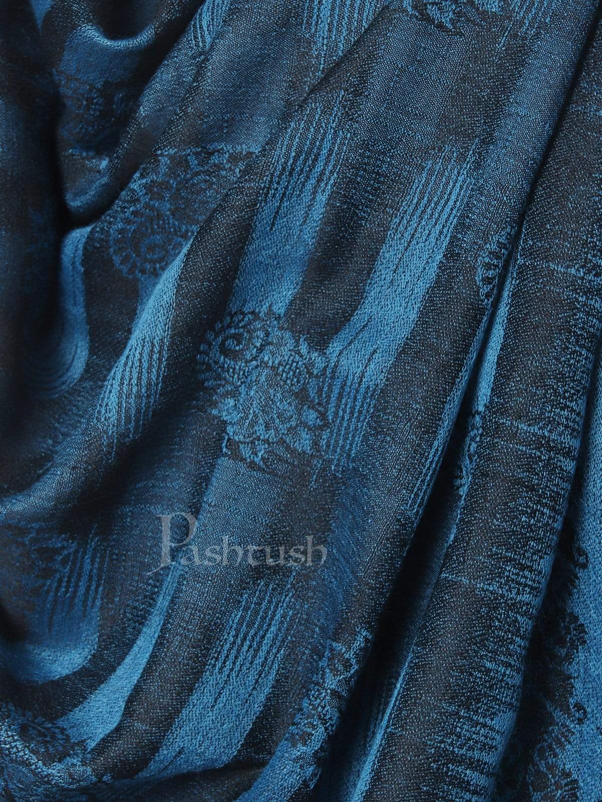 Pashtush India 70x200 Pashtush Mens Fine Wool Stole, Ikkat Design, Pacific Blue