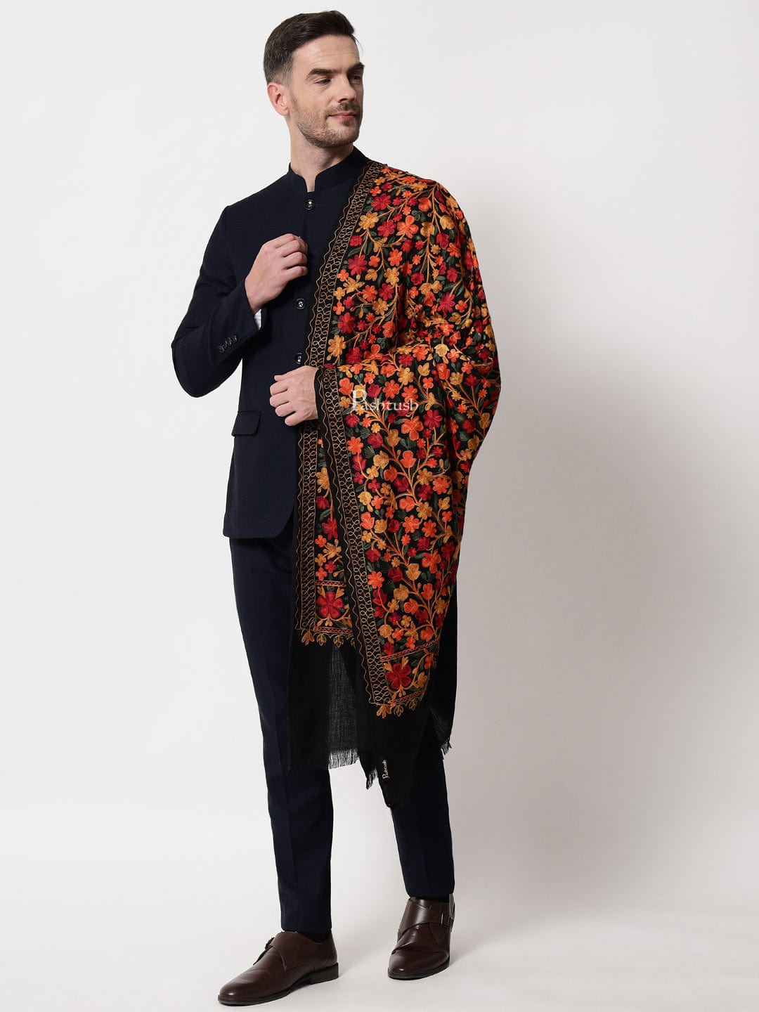 Pashtush India Mens Scarves Stoles and Mufflers Pashtush mens Fine Wool stole, kaani design, Multicolour