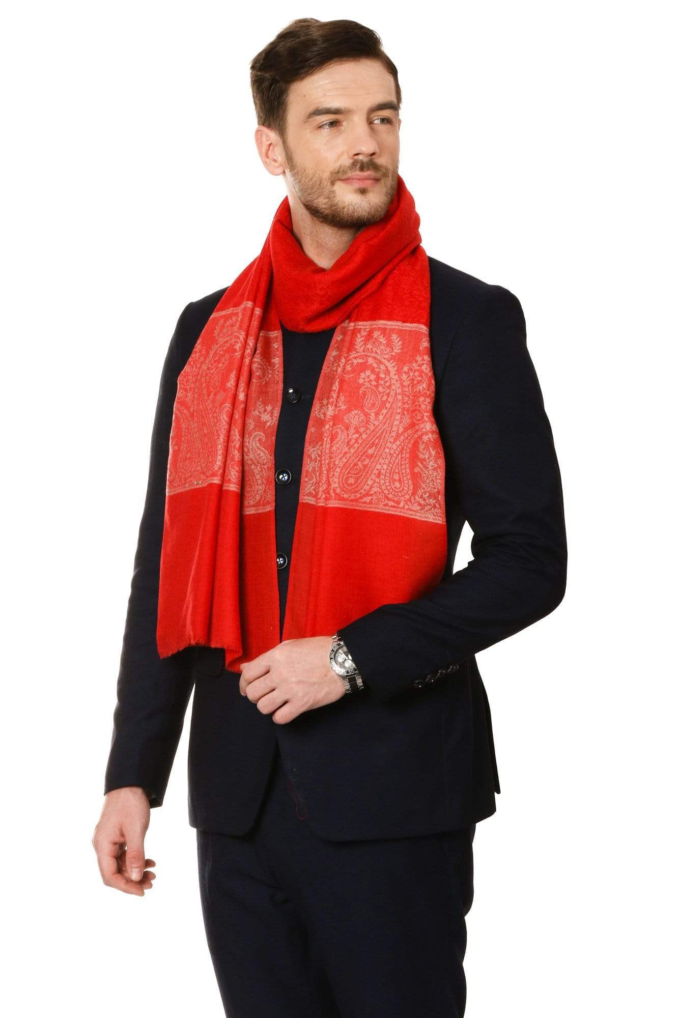 Pashtush India 70x200 Pashtush Mens Fine Wool Stole, Red