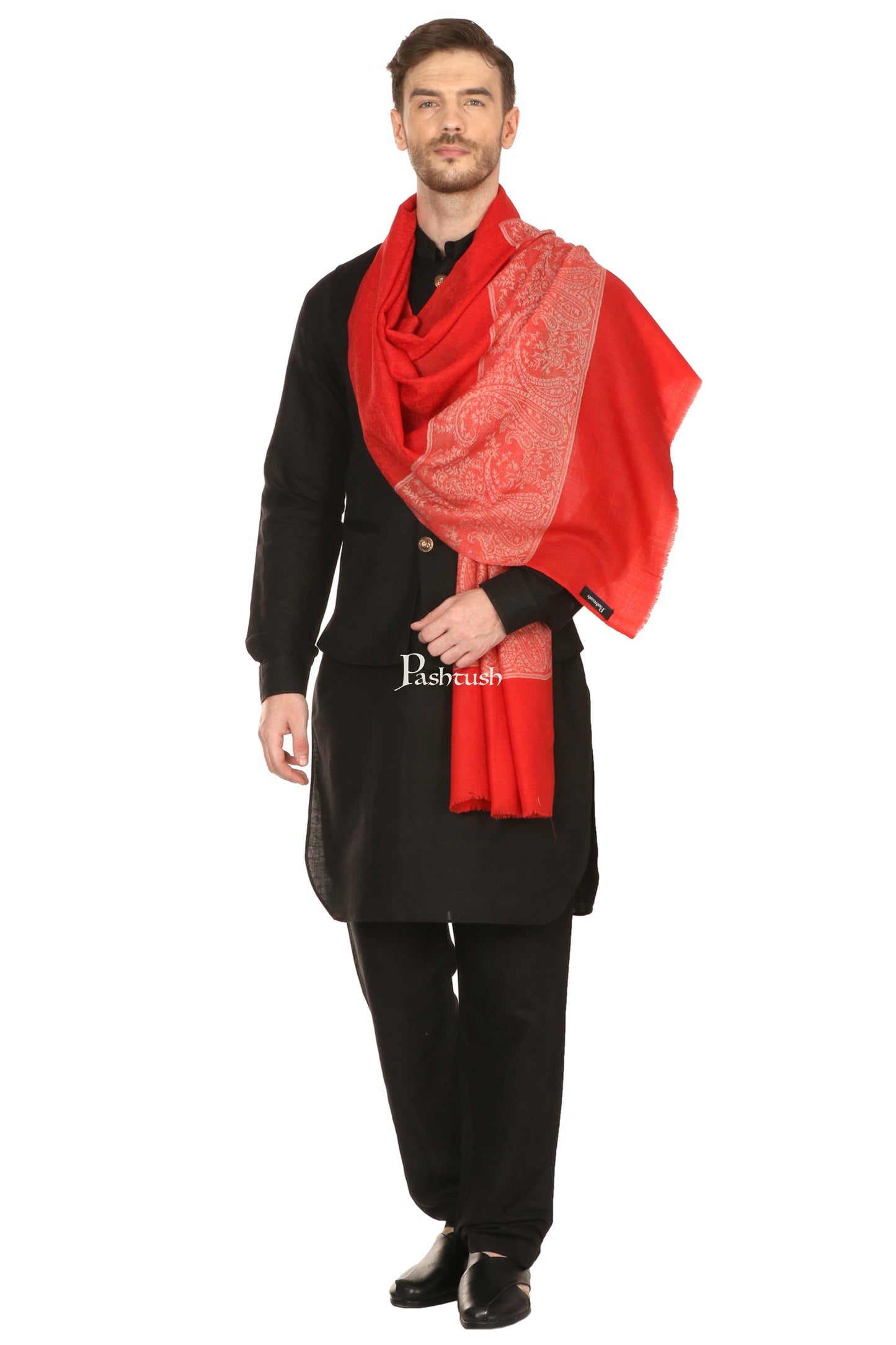Pashtush India Mens Scarves Stoles and Mufflers Pashtush Mens Fine Wool Stole, Red