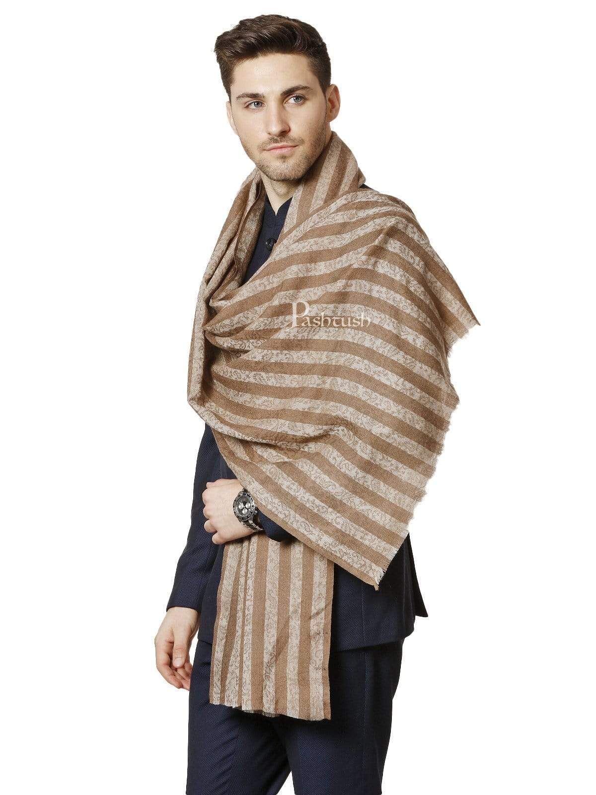 Pashtush India 70x200 Pashtush Mens Fine Wool Stole, With Self Weave, Bruges Brown