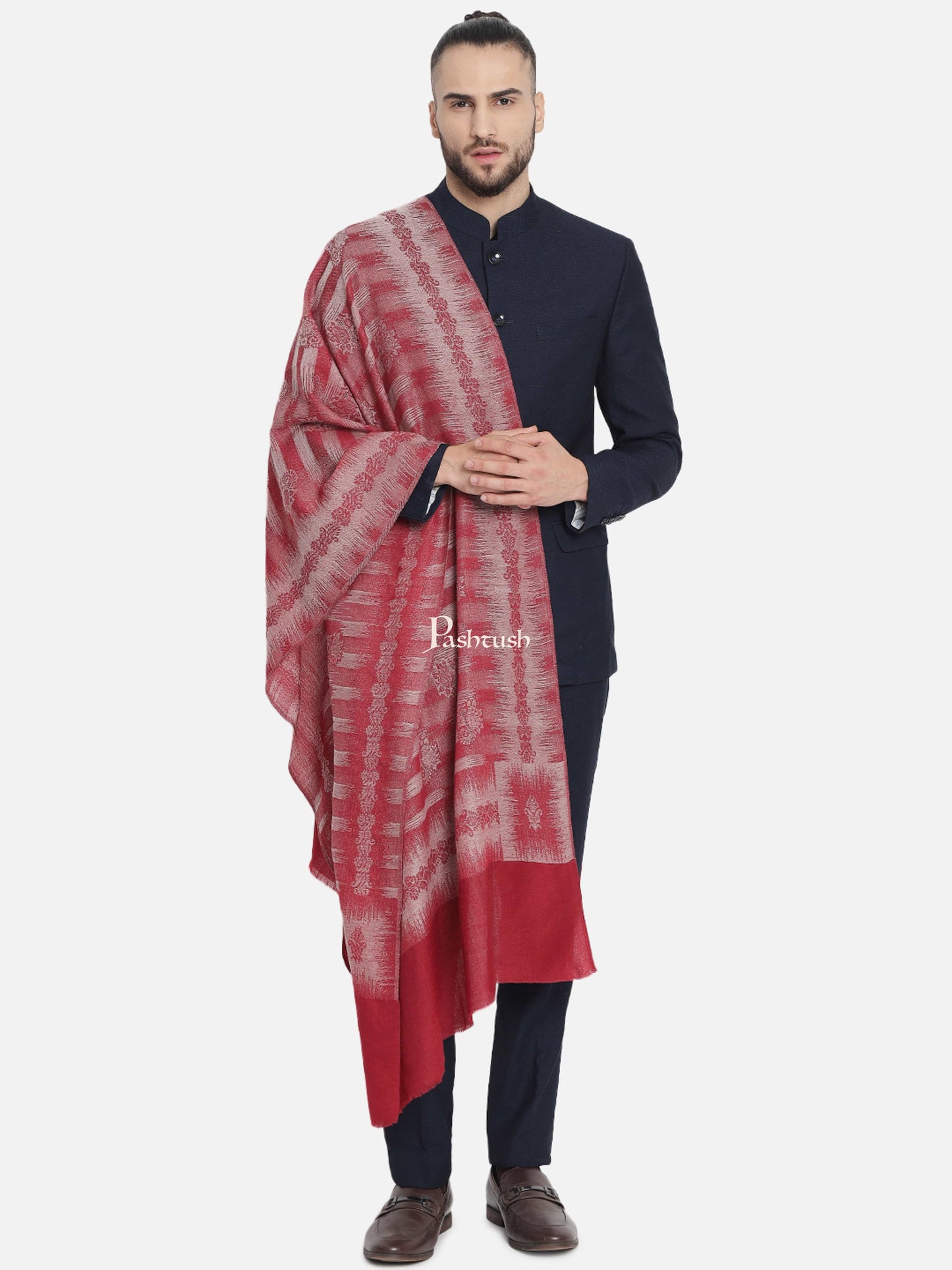 Pashtush India Mens Scarves Stoles and Mufflers Pashtush Mens Fine Wool Striped Red Muffler, Soft And Warm Stole Scarf