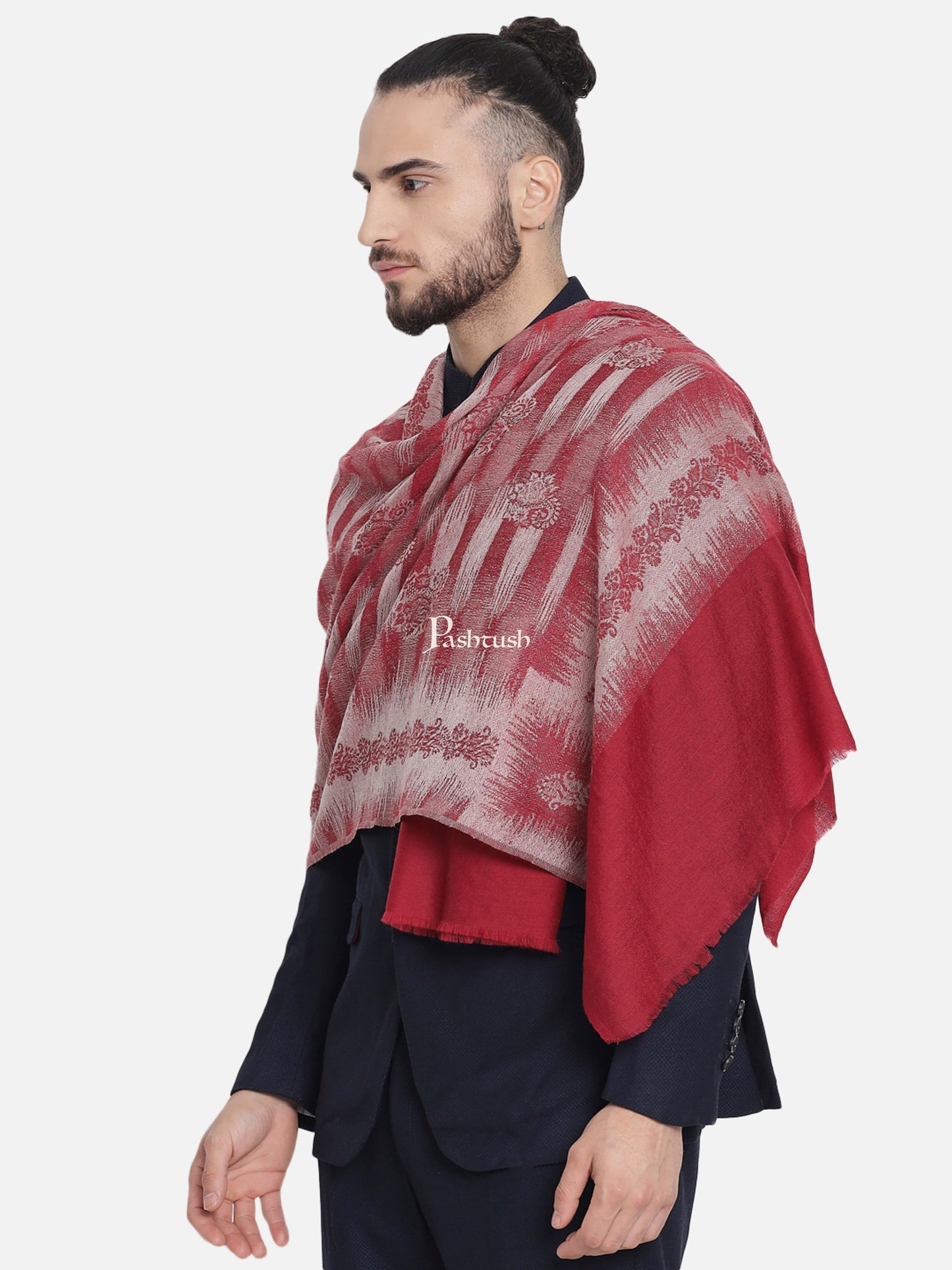 Pashtush India Mens Scarves Stoles and Mufflers Pashtush Mens Fine Wool Striped Red Muffler, Soft And Warm Stole Scarf