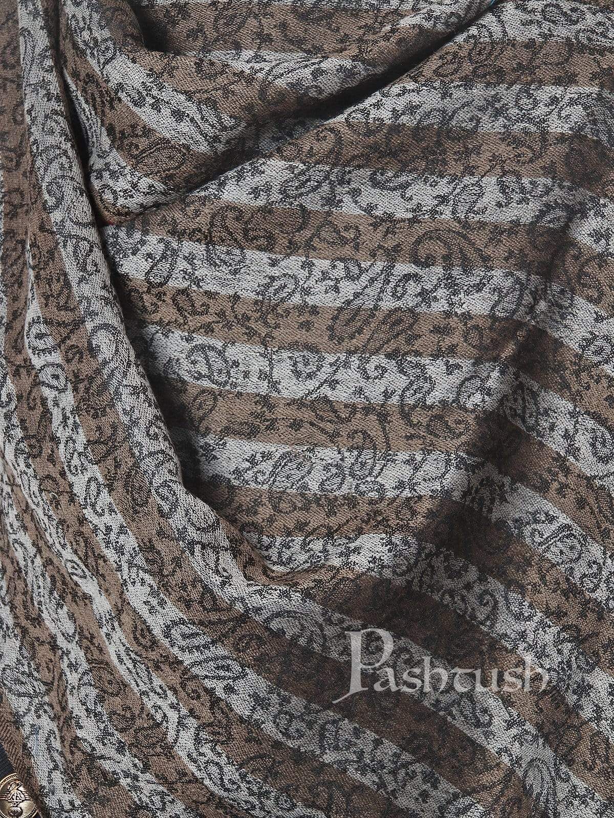 Pashtush India 70x200 Pashtush Mens Fine Wool Striped Stole, Black and Brown