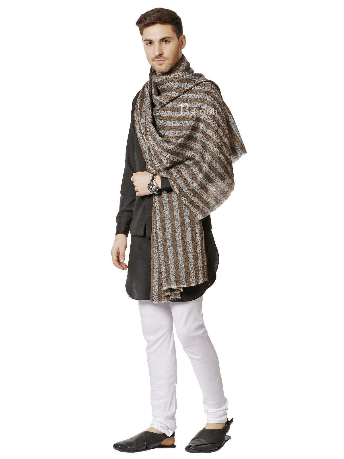 Pashtush India 70x200 Pashtush Mens Fine Wool Striped Stole, Black and Brown