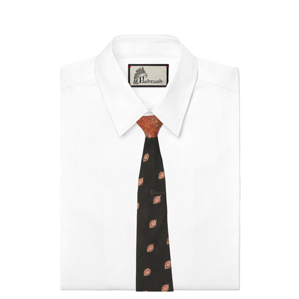 Pashtush India Mens Neckties Ties for Men Pashtush mens Fine Wool tie, Embroidered design, Black