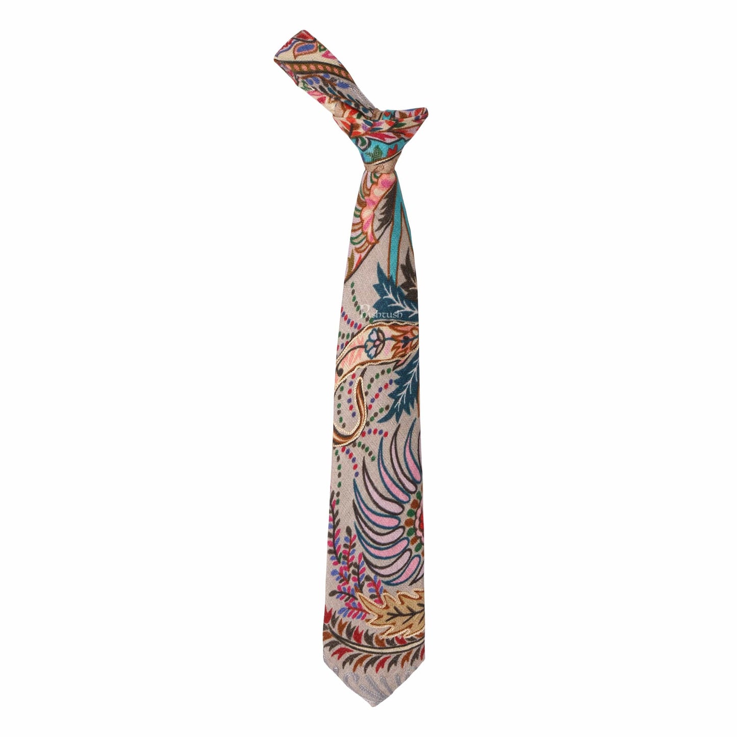 Pashtush India Mens Neckties Ties for Men Pashtush mens Fine Wool tie, kalamkari embroidery design, Multicolour