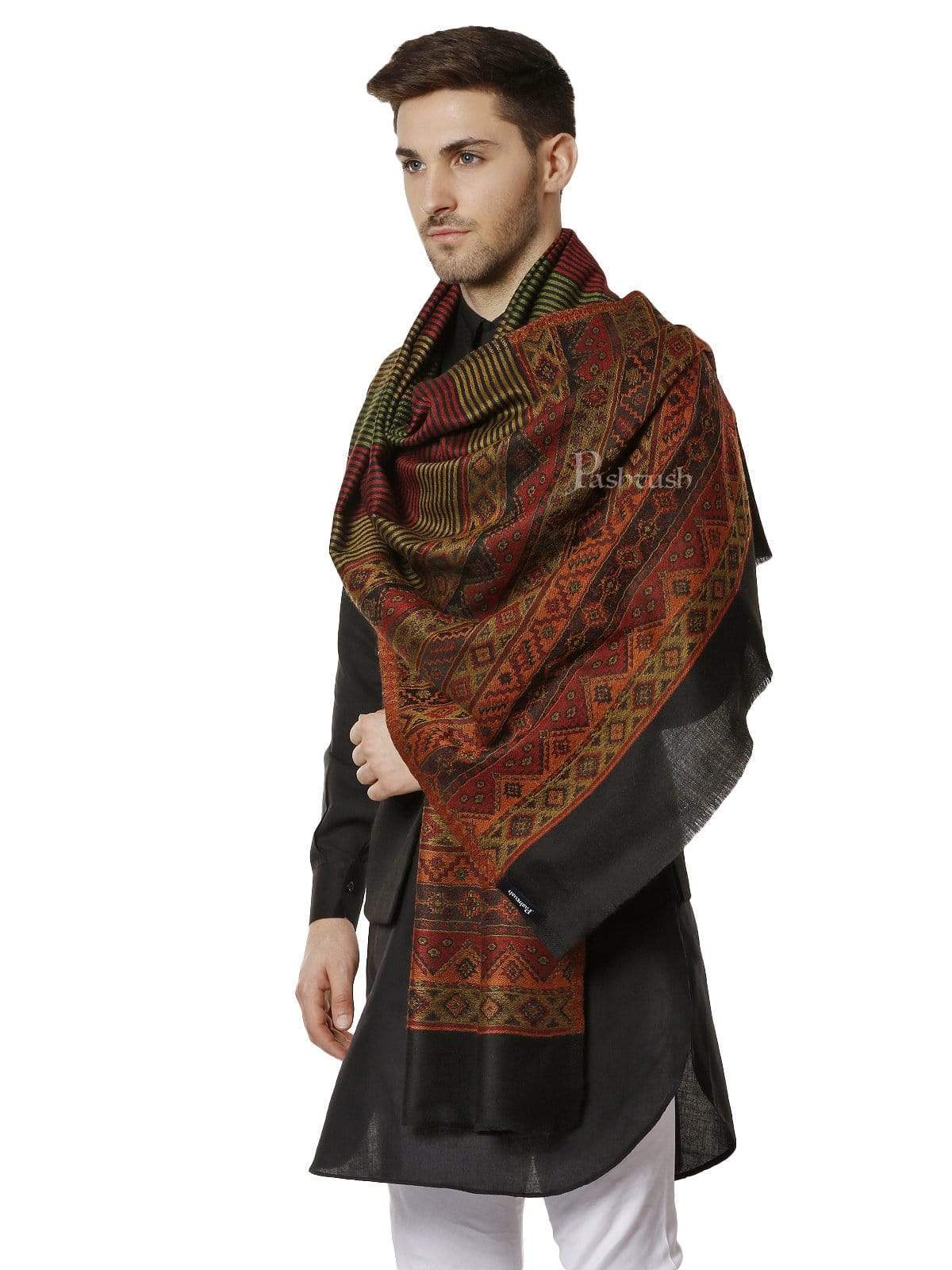 Pashtush India 70x200 Pashtush Mens Fine Wool Traditional Kullu Weave Stole