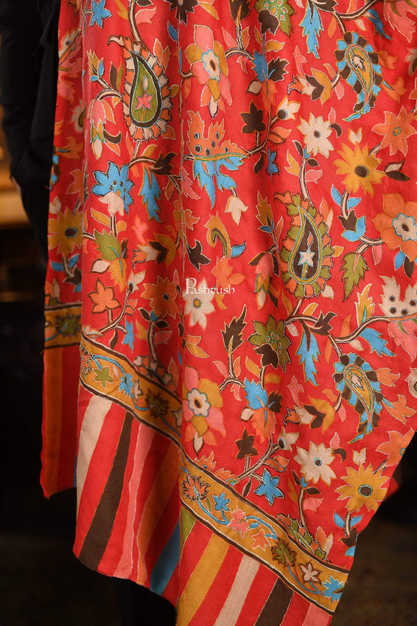 Pashtush India 70x200 Pashtush Mens Hand Embroidery Kalamkari Stole