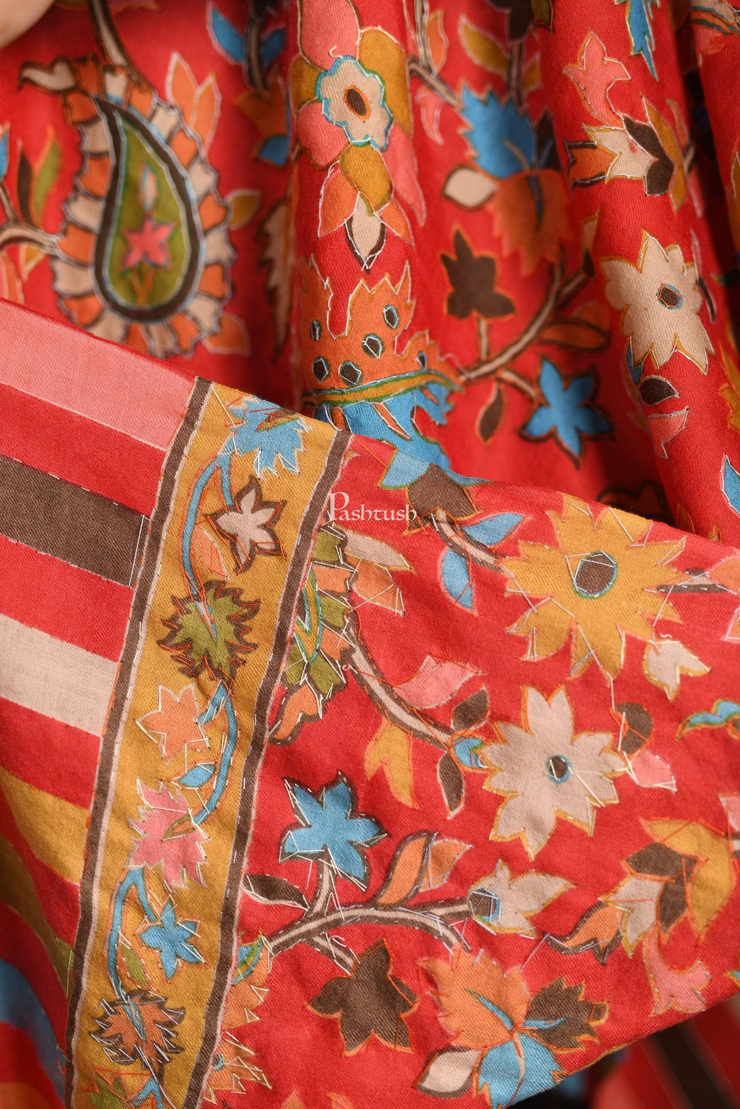 Pashtush India 70x200 Pashtush Mens Hand Embroidery Kalamkari Stole