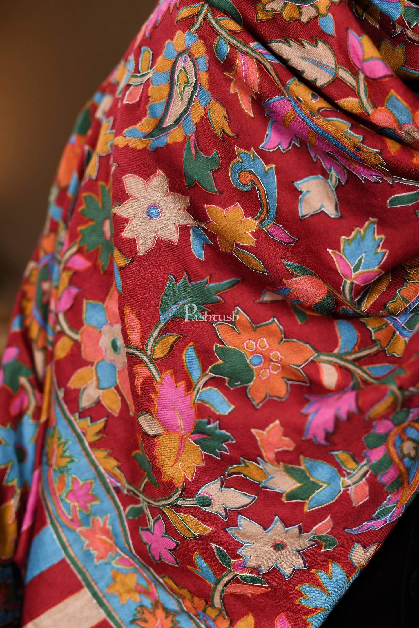 Pashtush India 70x200 Pashtush Mens Hand Embroidery Kalamkari Stole