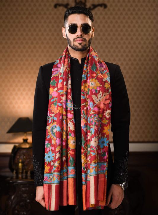 Pashtush India 70x200 Pashtush Mens Hand Embroidery Kalamkari Stole