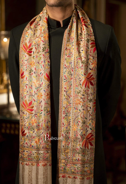 Pashtush India 70x200 Pashtush Mens Hand Embroidery Nalki Stole, Multicoloured