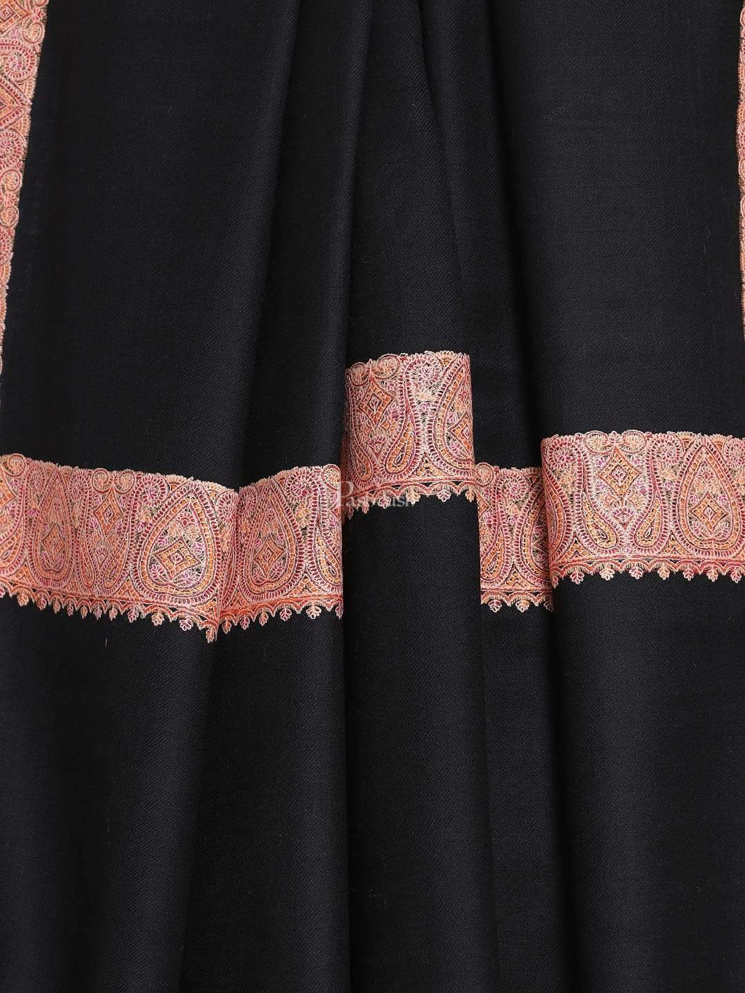 Pashtush India 100x200 Pashtush Mens Hand Embroidery Shawl, 100% Pure Wool Stole, Black