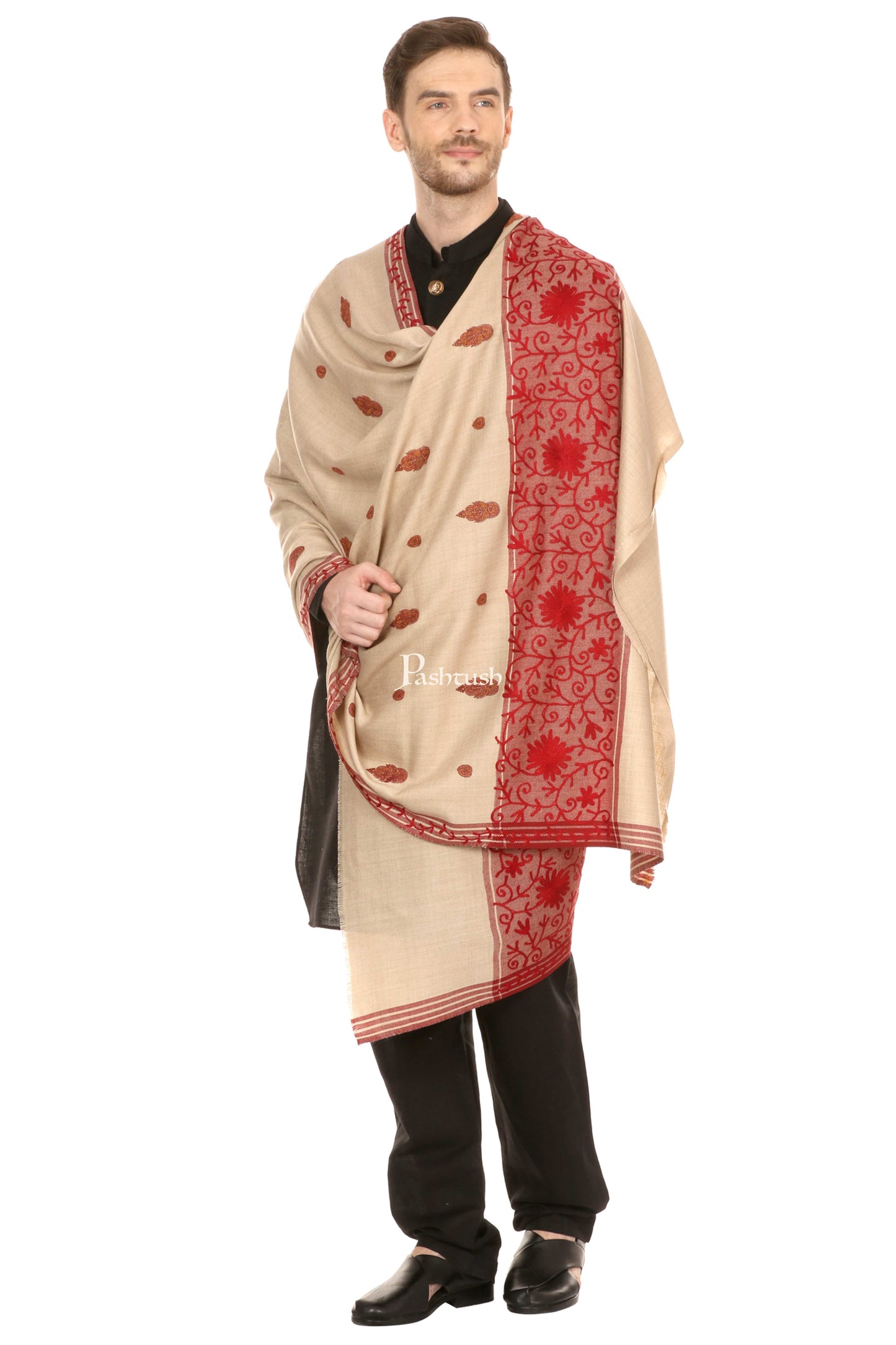 Pashtush India Mens Shawls Gents Shawl Pashtush Mens Hand Embroidery Shawl, Thick And Warm