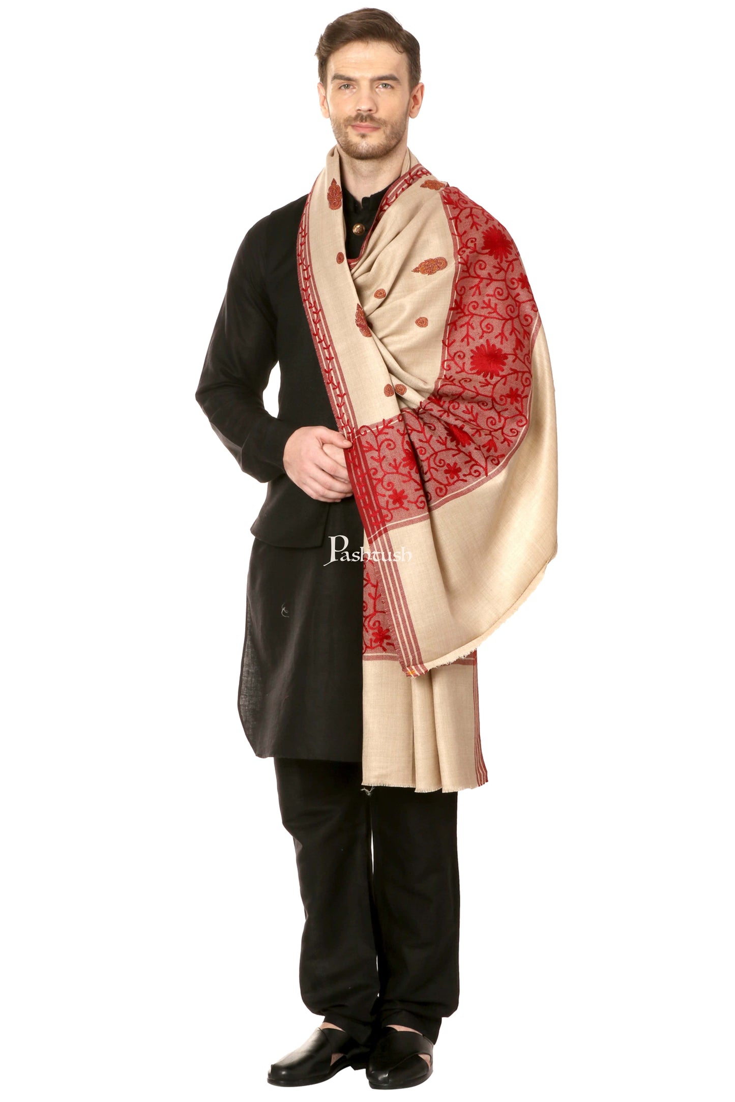 Pashtush India Mens Shawls Gents Shawl Pashtush Mens Hand Embroidery Shawl, Thick And Warm