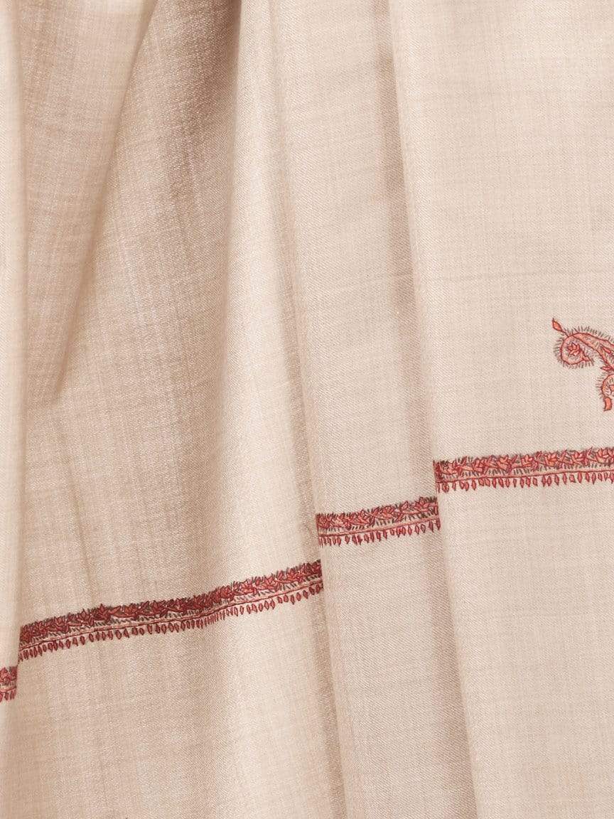 Pashtush India 127x254 Pashtush Mens Hand Embroidery Shawl, Woollen Shawl with Kashmiri Kingri Design, Full Size (Beige)