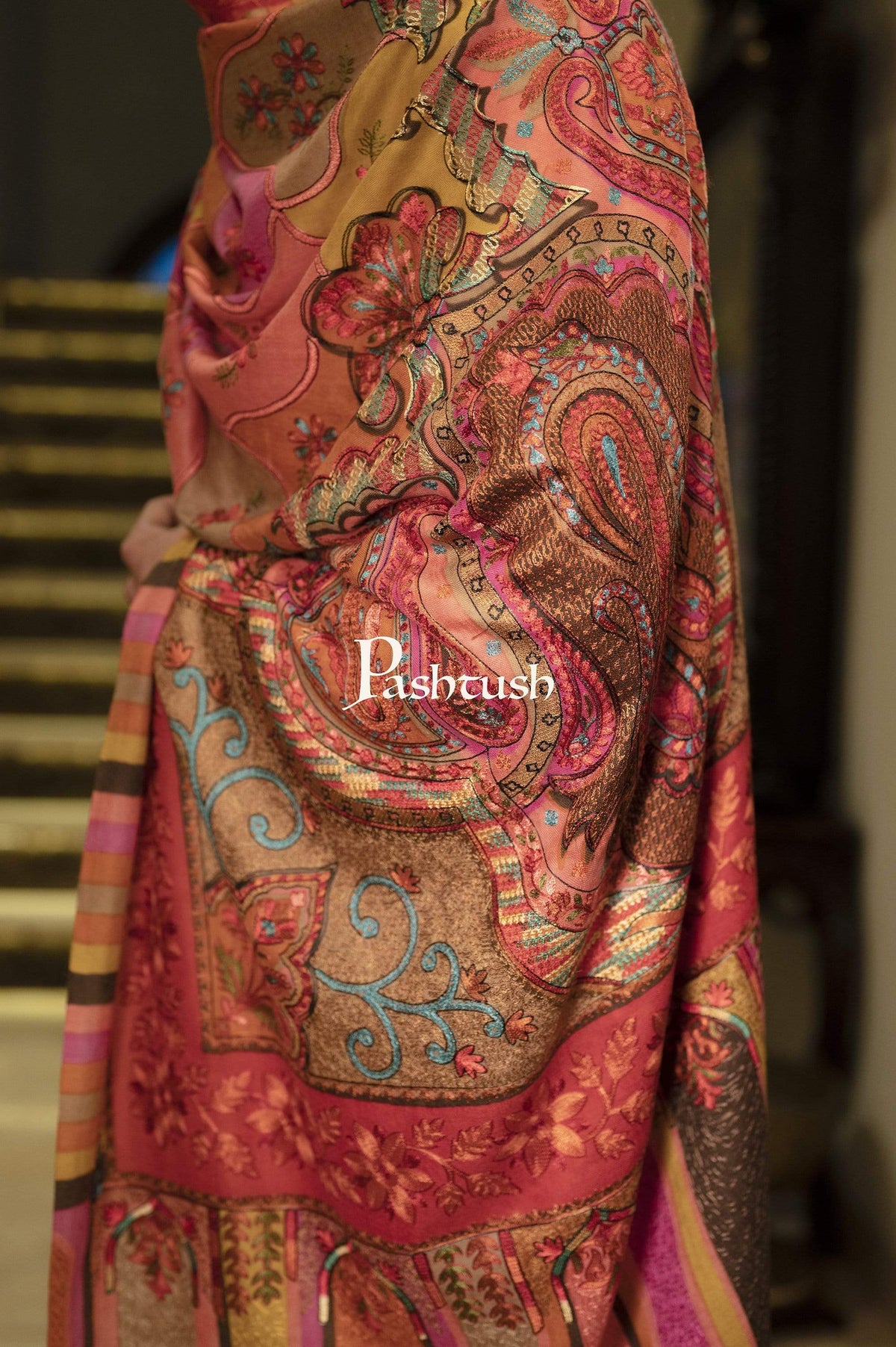 Pashtush Shawl Store Stole Pashtush Mens Handworked, Painted Kalamkari Embroidery Stole