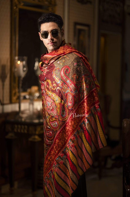 Pashtush India 70x200 Pashtush Mens Handworked, Painted Kalamkari Embroidery Stole