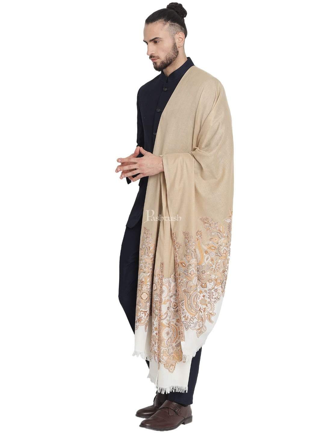 Pashtush India 100x200 Pashtush Mens Jacquard Palla Stole, Warm and soft, Faux Pashmina