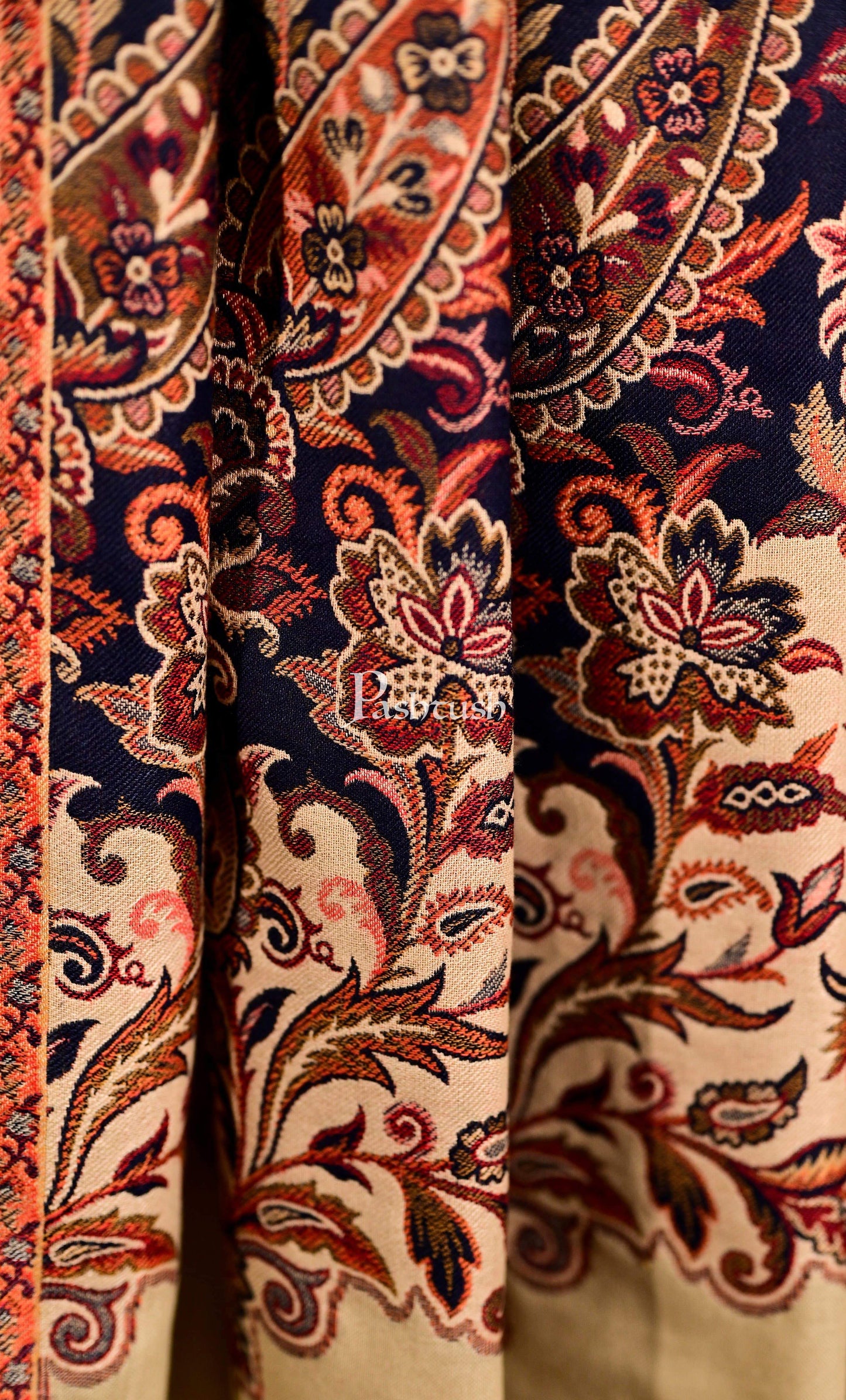 Pashtush India 100x200 Pashtush Mens Jamawar Floral Jacquard Shawl, Faux Pashmina, black