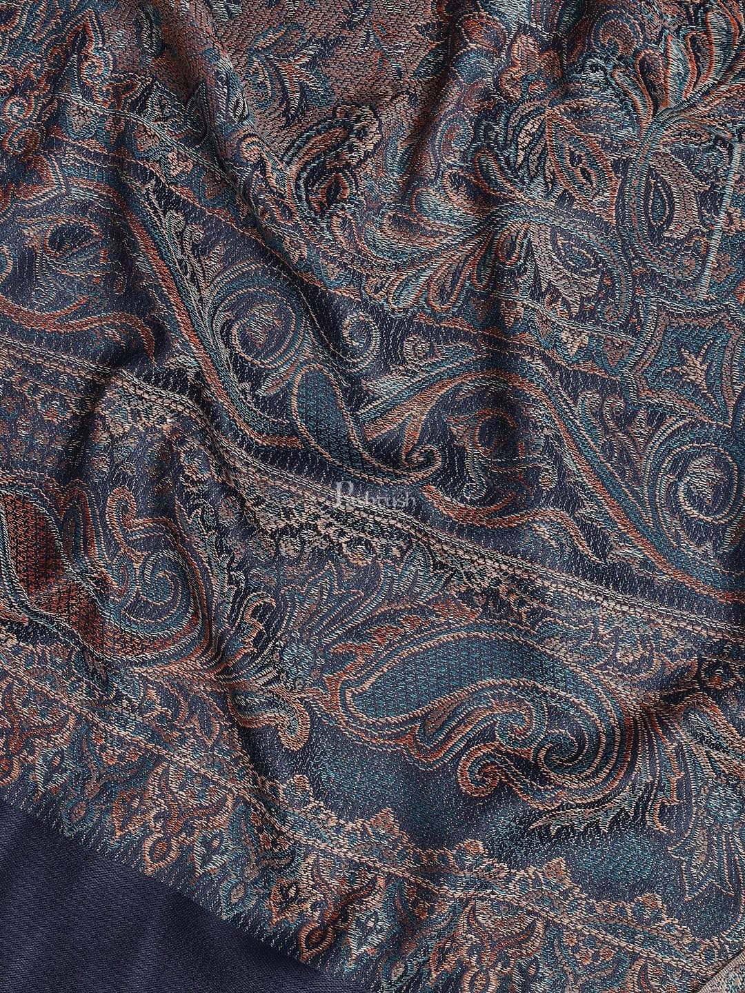 Pashtush India 100x200 Pashtush Mens Jamawar Shawl, Navy blue