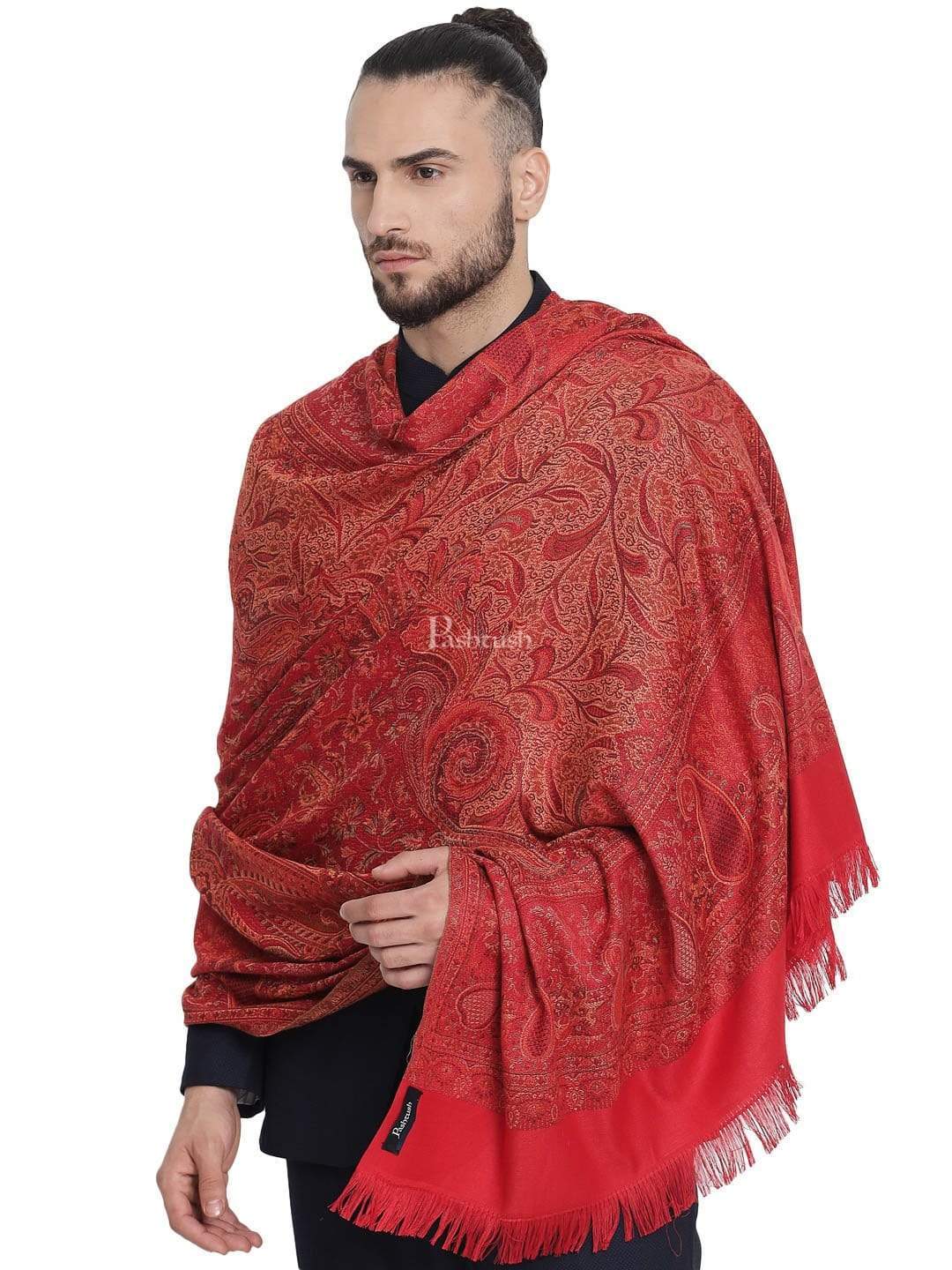 Pashtush India 100x200 Pashtush Mens Jamawar Stole, Faux Pashmina, Red