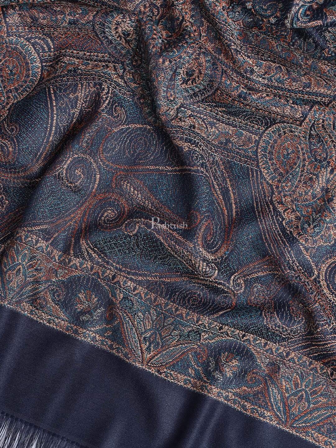 Pashtush India 100x200 Pashtush Mens Jamawar Stole, Navy blue