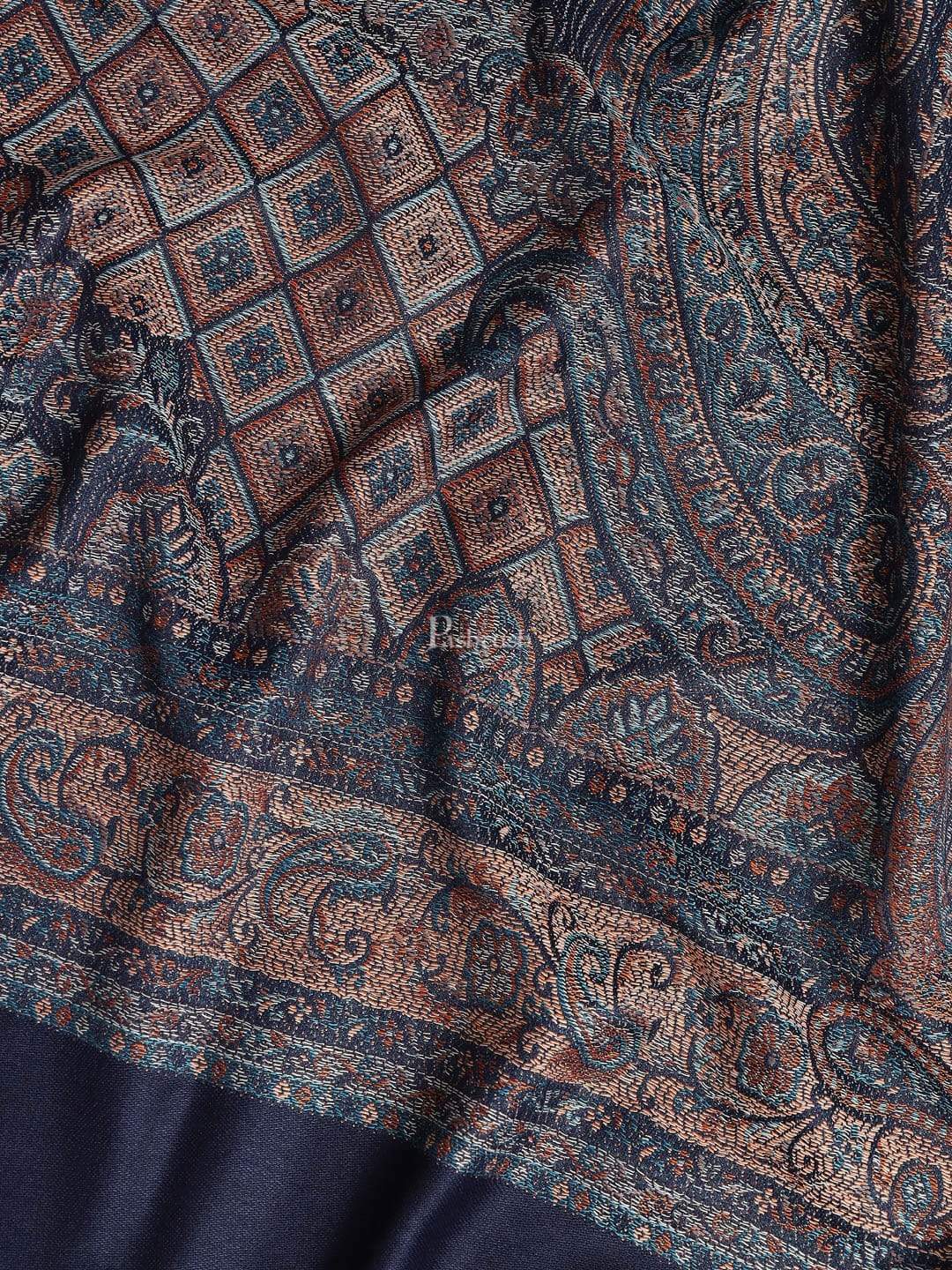 Pashtush India 100x200 Pashtush Mens Jamawar Stole, Navy blue