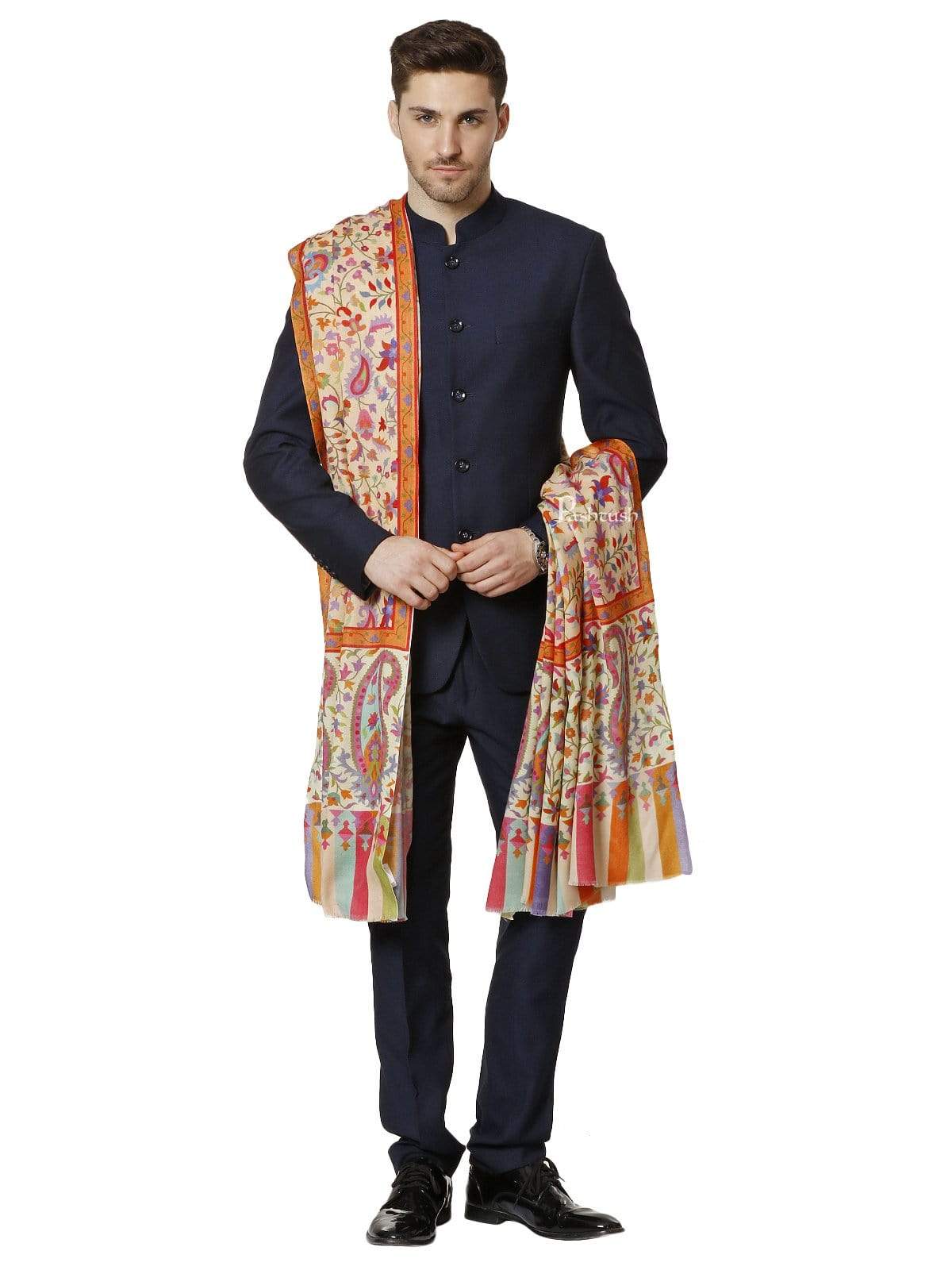 Pashtush India 127x254 Pashtush Mens Kaani Printed Shawl, 100% Pure, Woolmark Certified, Full Size