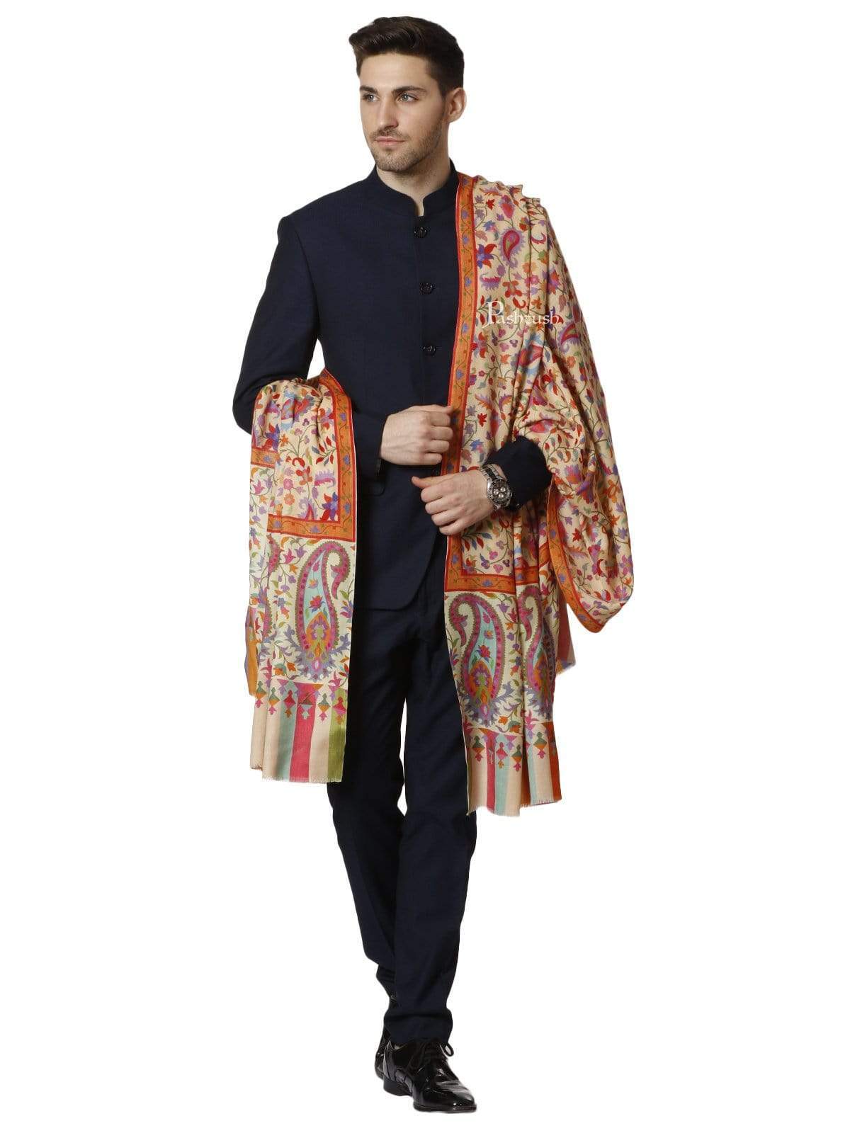 Pashtush India 127x254 Pashtush Mens Kaani Printed Shawl, 100% Pure, Woolmark Certified, Full Size
