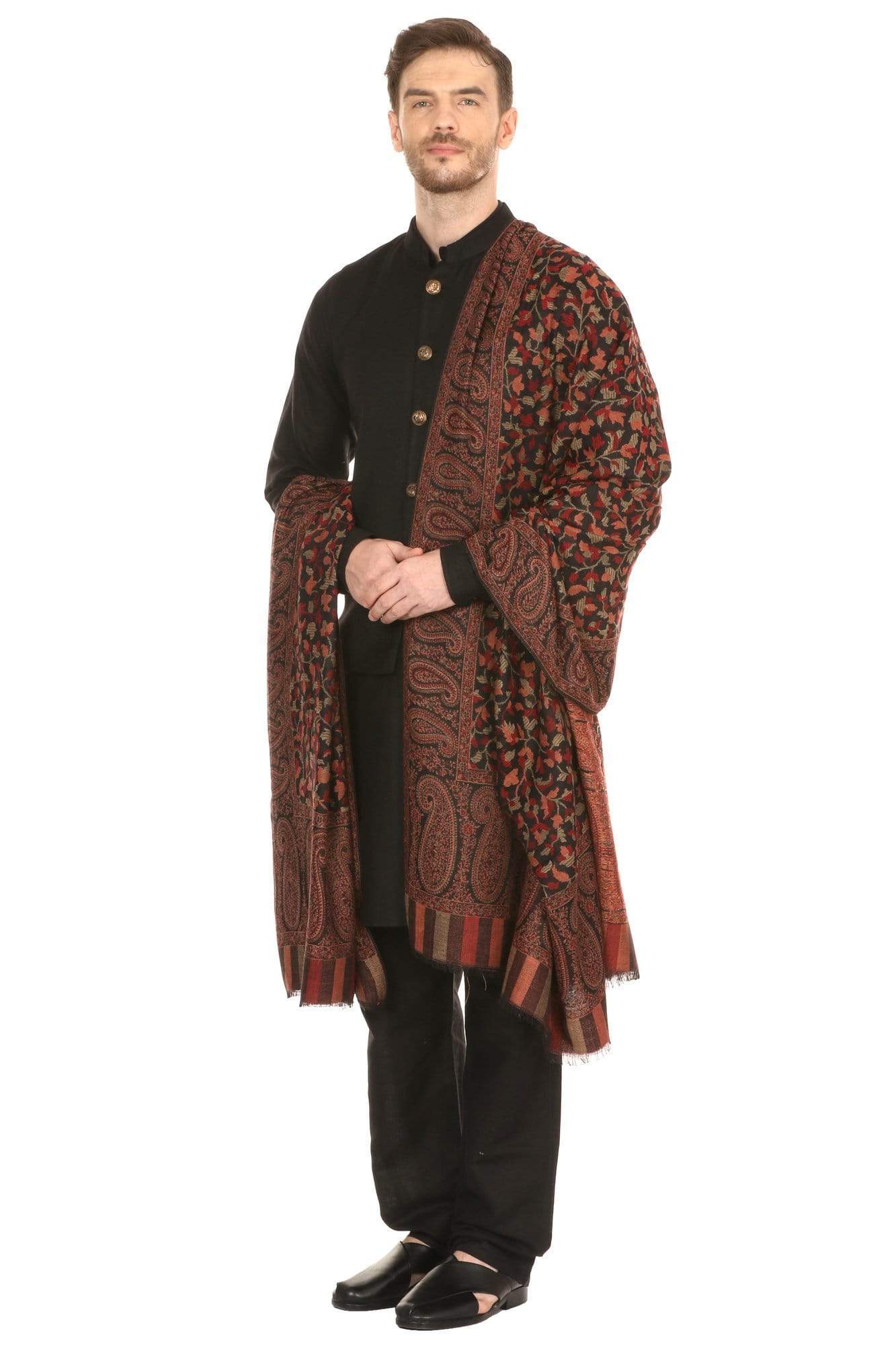 Pashtush India 127x254 Pashtush Mens Kaani Shawl, Mens Lohi, Full Size, Blended Wool, Black