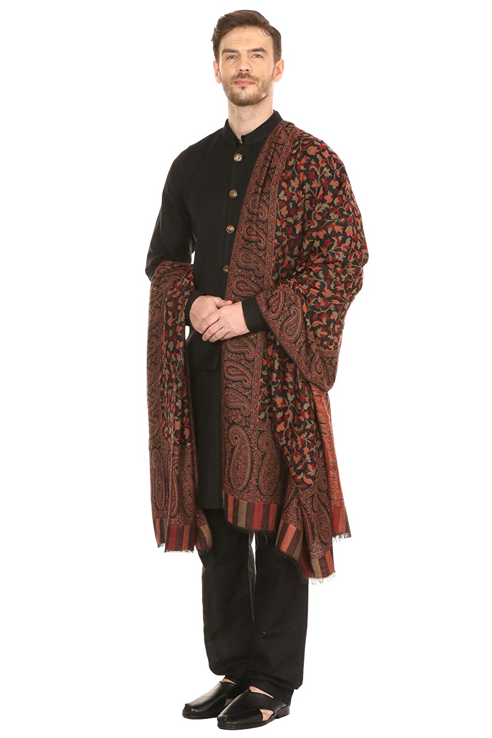 Pashtush India 127x254 Pashtush Mens Kaani Shawl, Mens Lohi, Full Size, Blended Wool, Black