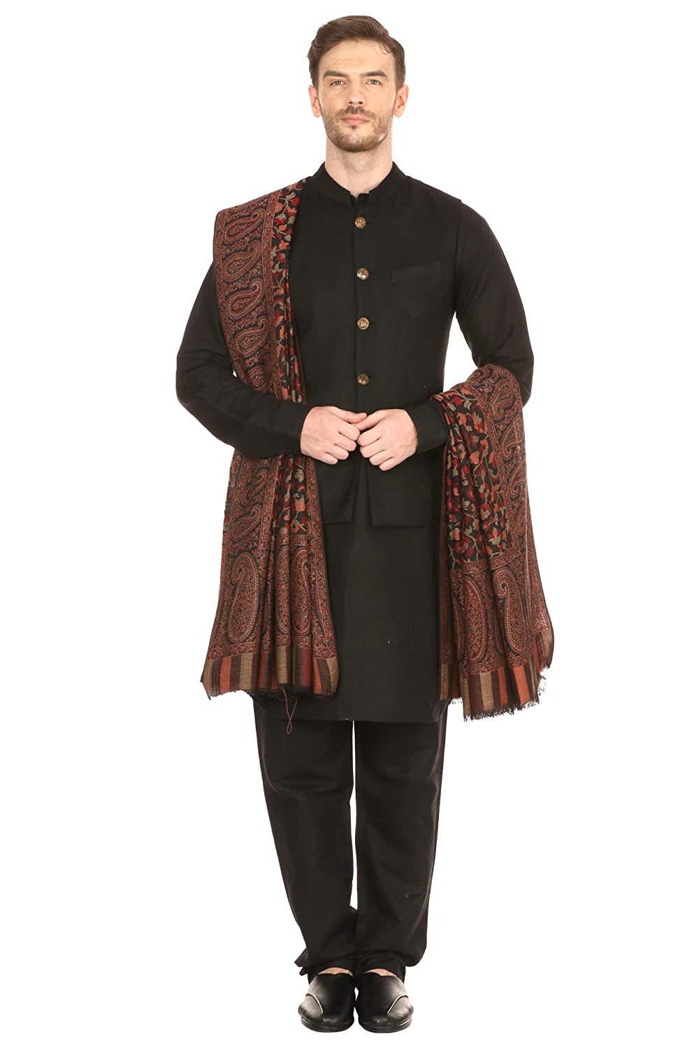 Pashtush India 127x254 Pashtush Mens Kaani Shawl, Mens Lohi, Full Size, Blended Wool, Black