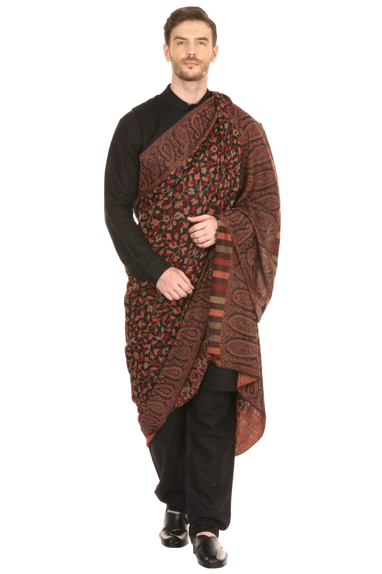 Pashtush India 127x254 Pashtush Mens Kaani Shawl, Mens Lohi, Full Size, Blended Wool, Black