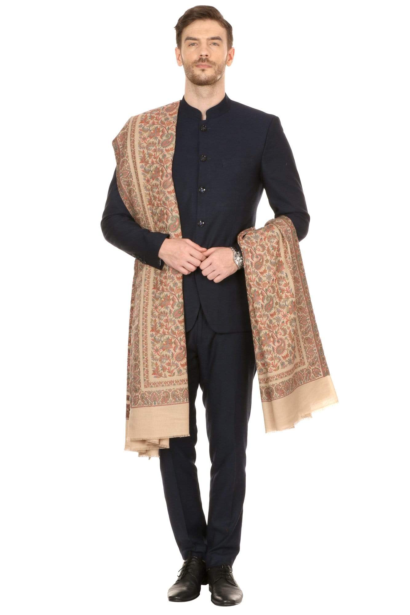 Pashtush Store Shawl Pashtush Mens Kaani Shawl, Mens Lohi (full size 54x108 inches) - Beige