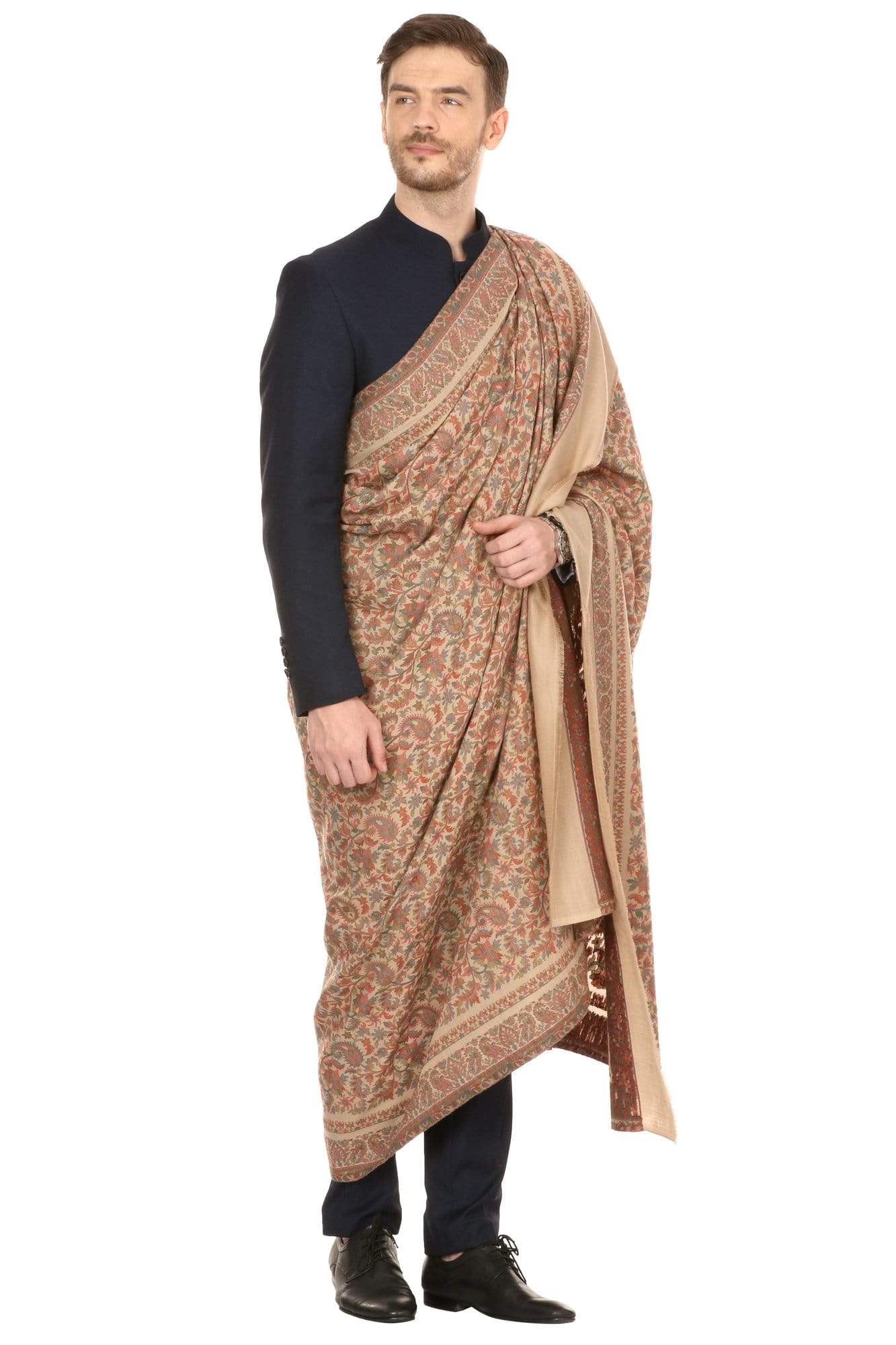 Pashtush Store Shawl Pashtush Mens Kaani Shawl, Mens Lohi (full size 54x108 inches) - Beige