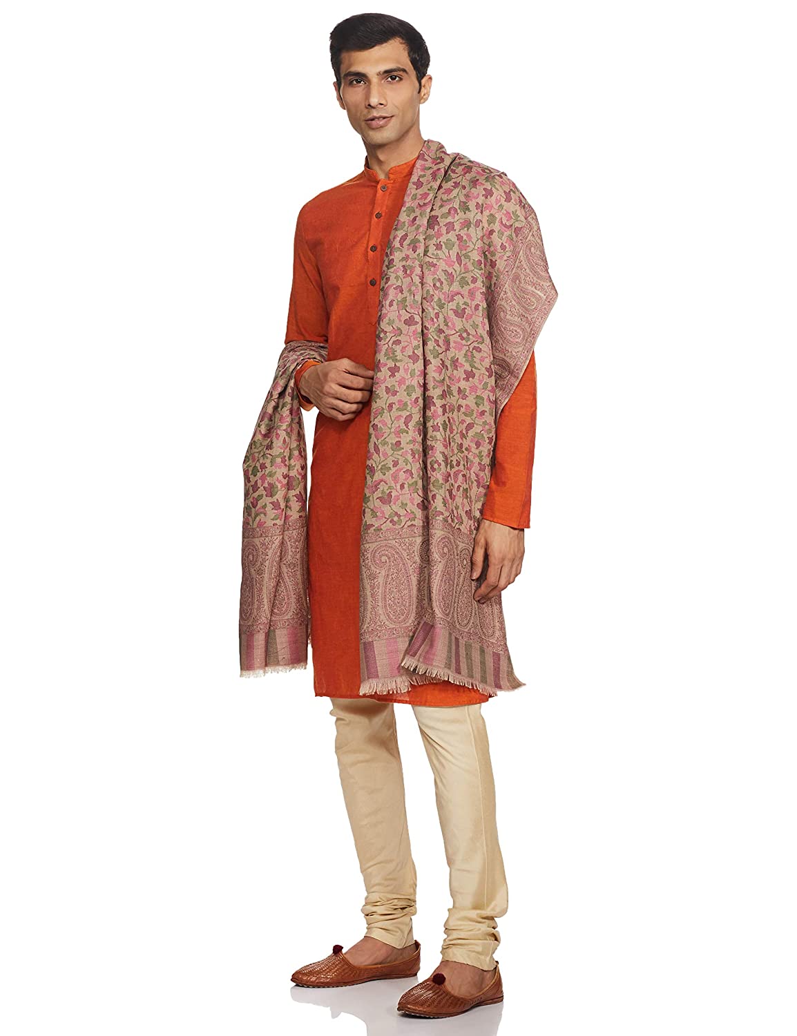Pashtush India 127x254 Pashtush Mens Kaani Shawl, Mens Lohi, Full Size, Fine Wool, Beige