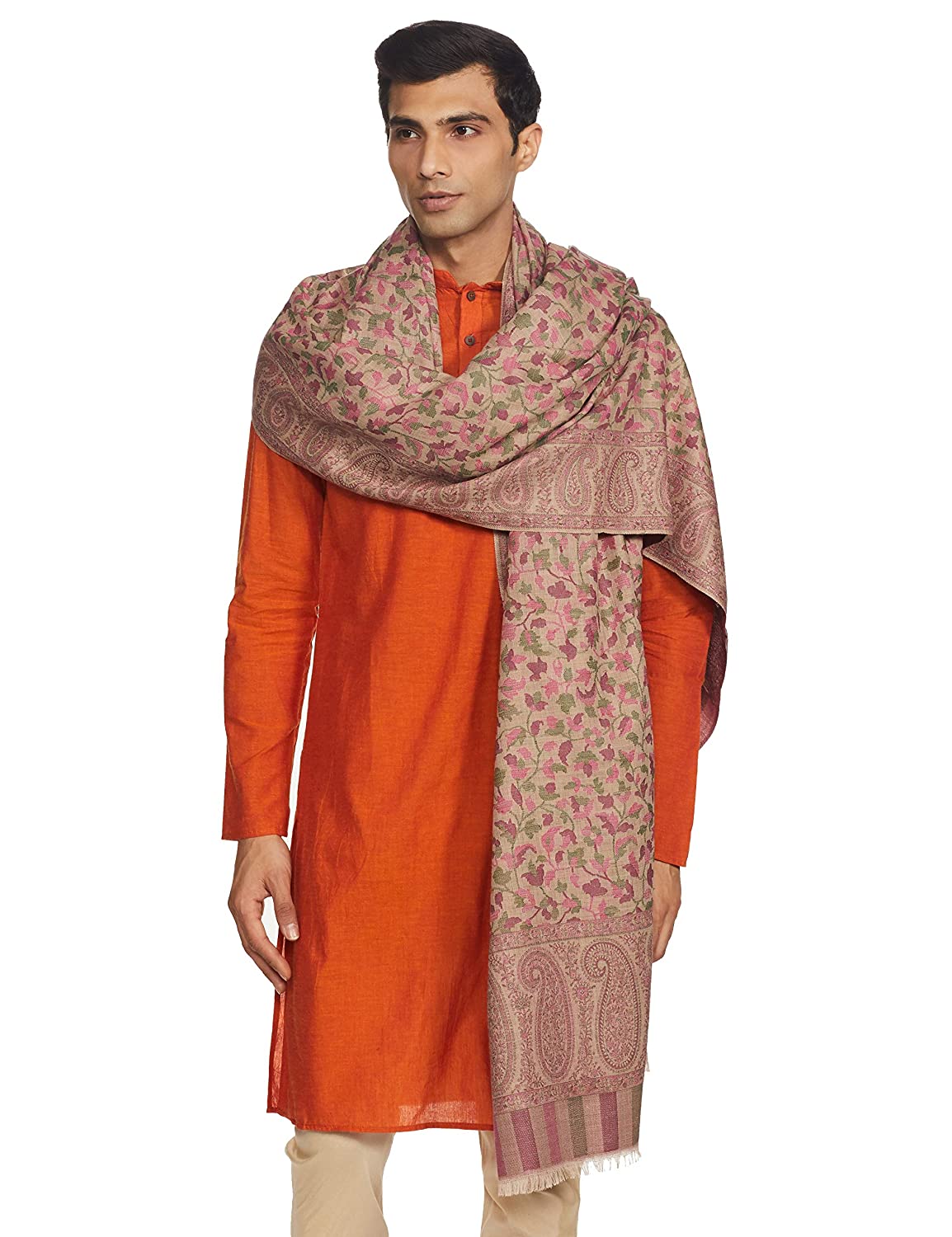 Pashtush India 127x254 Pashtush Mens Kaani Shawl, Mens Lohi, Full Size, Fine Wool, Beige