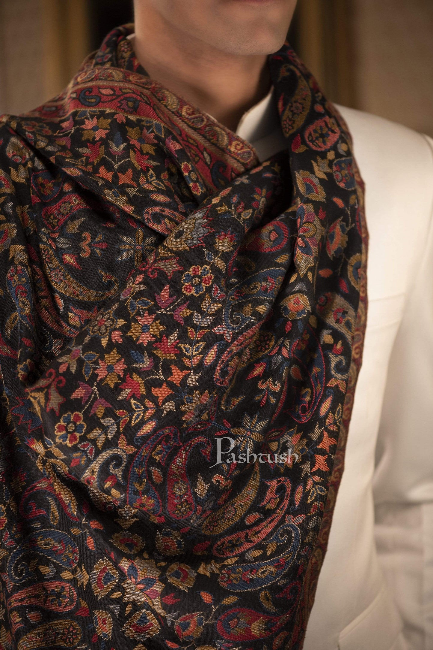 Pashtush India 70x200 Pashtush Mens Kaani Stole, Faux Pashmina, Navy Blue