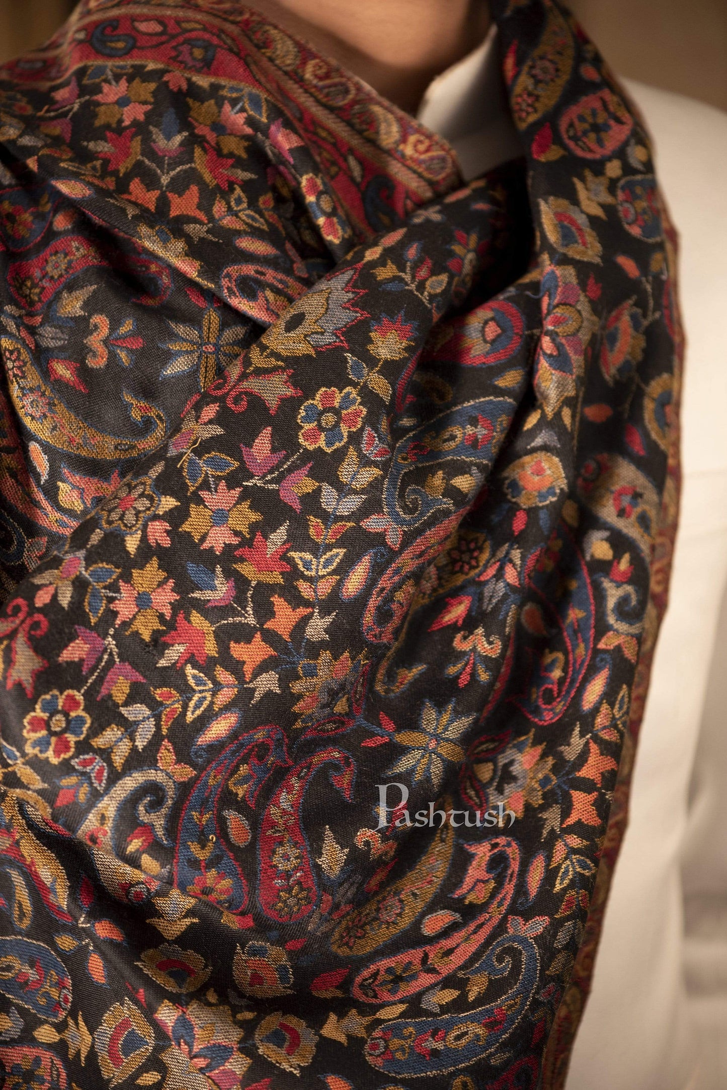Pashtush India 70x200 Pashtush Mens Kaani Stole, Faux Pashmina, Navy Blue