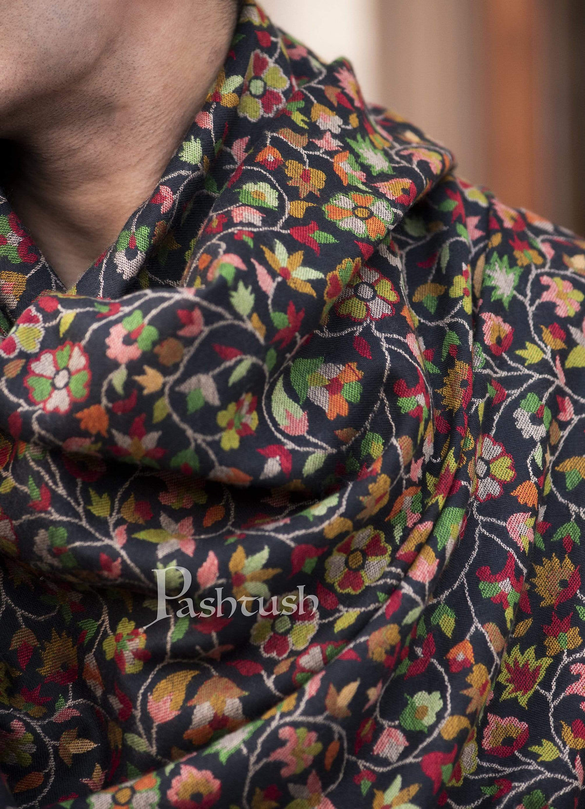 Pashtush India 100x200 Pashtush Mens Kaani Stole, Faux Pashmina, Soft and Warm, Black