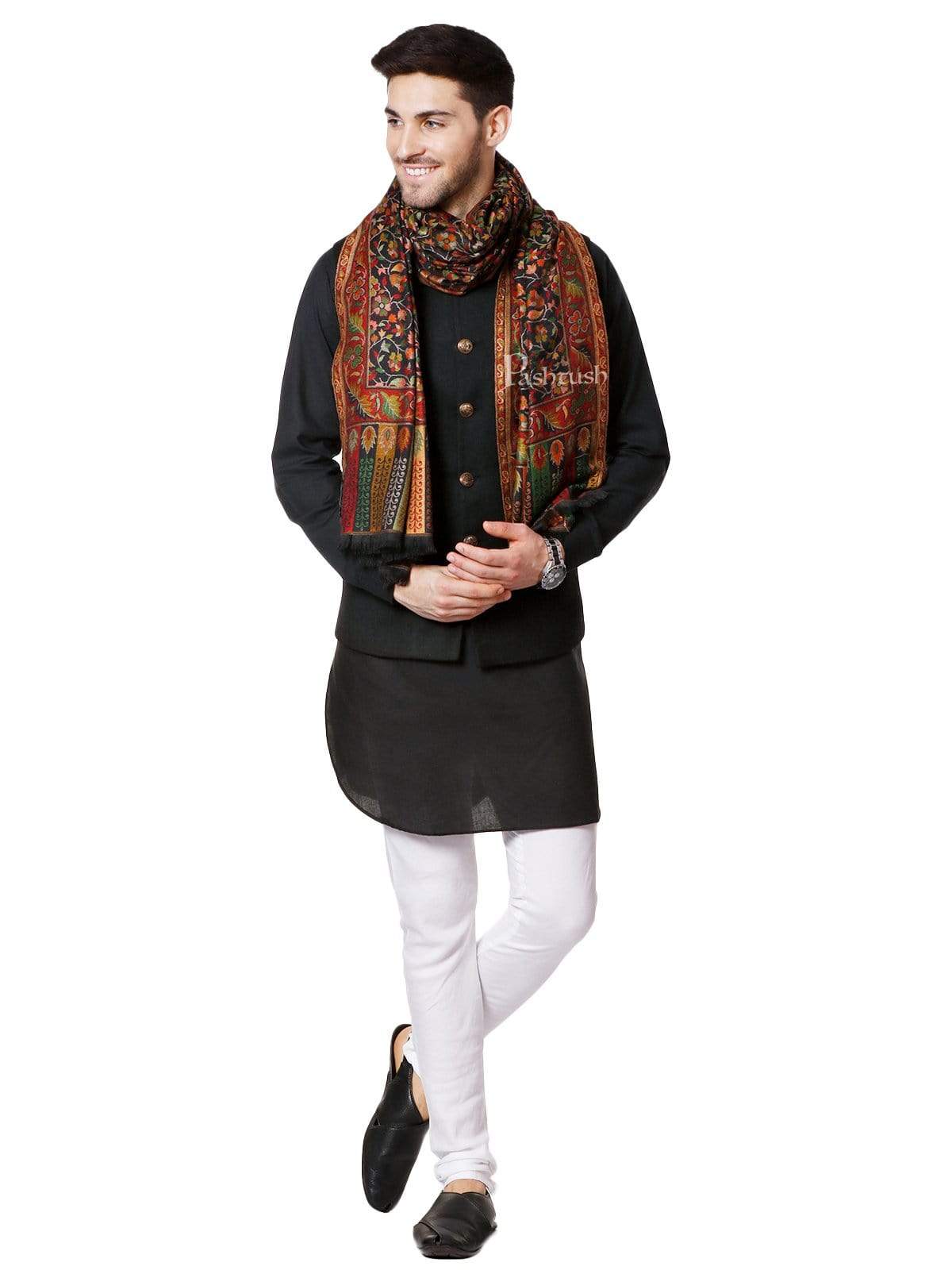 Pashtush India 100x200 Pashtush Mens Kaani Stole, Faux Pashmina, Soft and Warm, Black