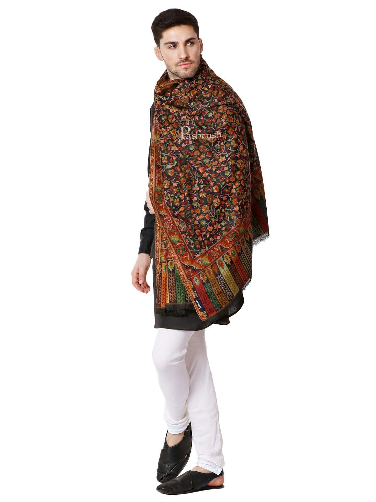 Pashtush India 100x200 Pashtush Mens Kaani Stole, Faux Pashmina, Soft and Warm, Black
