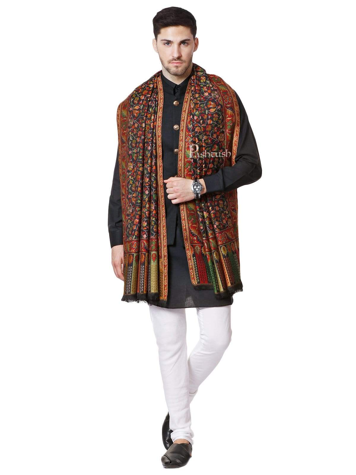 Pashtush India 100x200 Pashtush Mens Kaani Stole, Faux Pashmina, Soft and Warm, Black