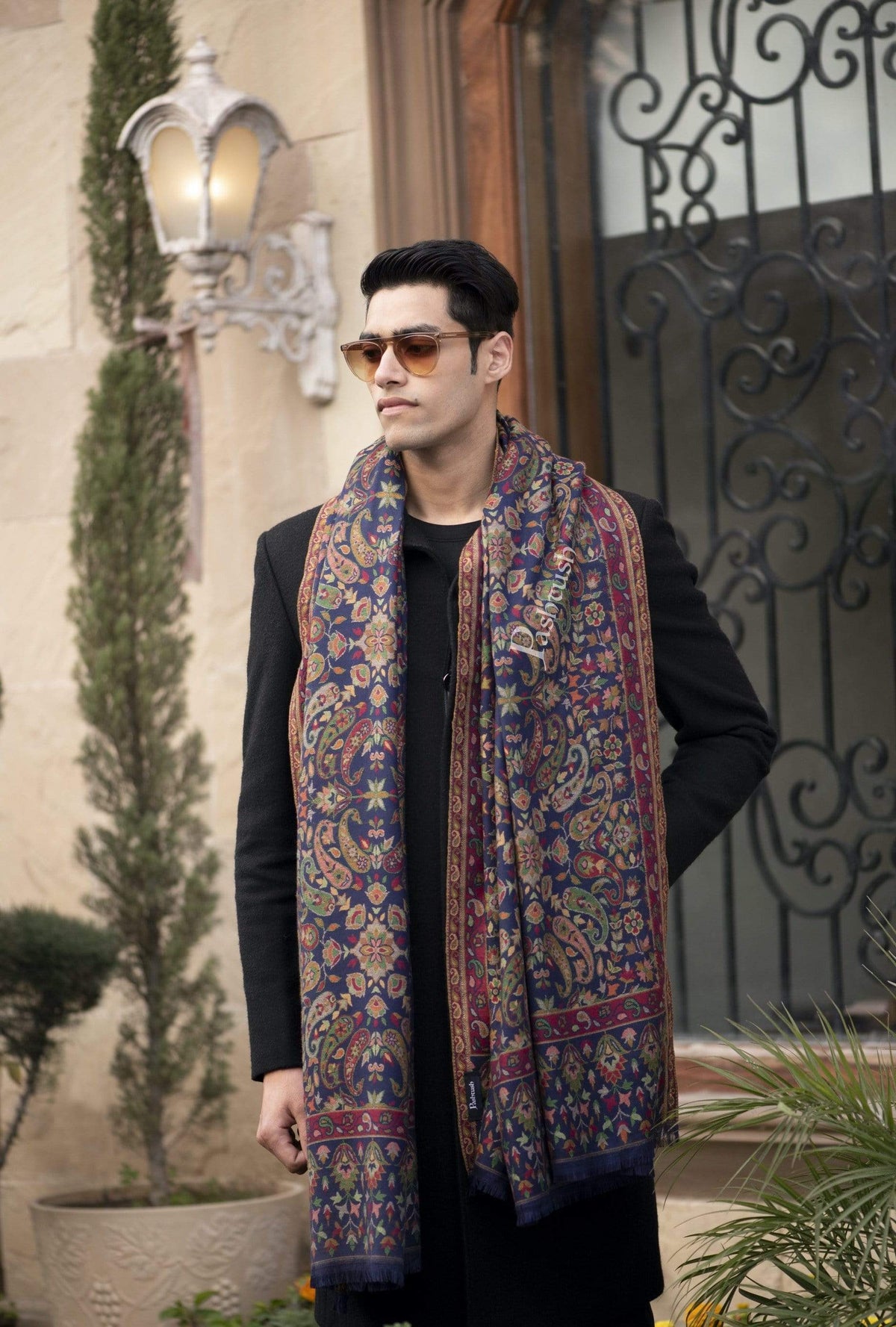 Pashtush India 100x200 Pashtush Mens Kaani Stole, Faux Pashmina, Soft and Warm, Deep Blue