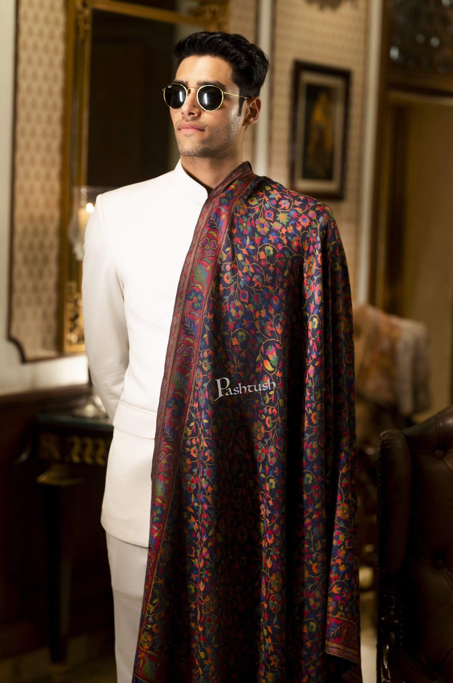 Pashtush India 100x200 Pashtush Mens Kaani Stole, Faux Pashmina, Soft and Warm, Multi coloured